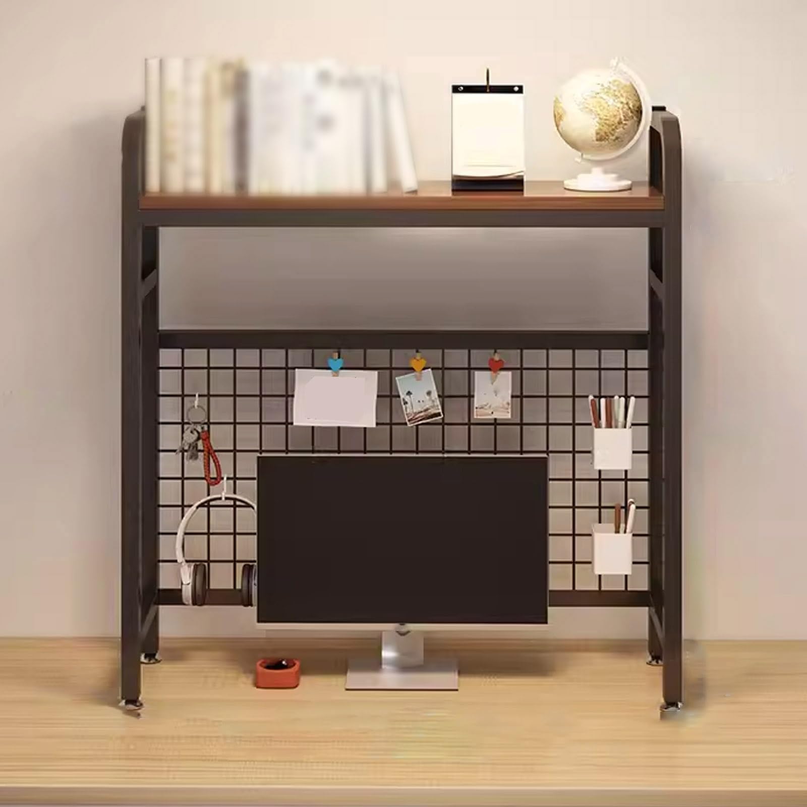 Estantería de escritorio de acero sólido, estante de almacenamiento sobre el escritorio para dormitorio, oficina u hogar, elegante estante de encimera para libros, suministros y decoración