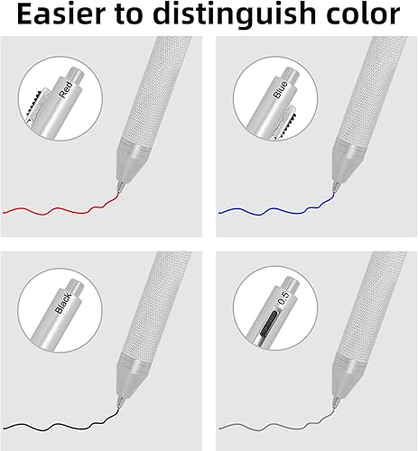 Miniatura 4 de YOUMI Bolígrafo multicolor 4 en 1 multifunción con carcasa de metal, lápiz mecánico de 0.020 in, bolígrafo rojo, bolígrafo azul y bolígrafo negro,