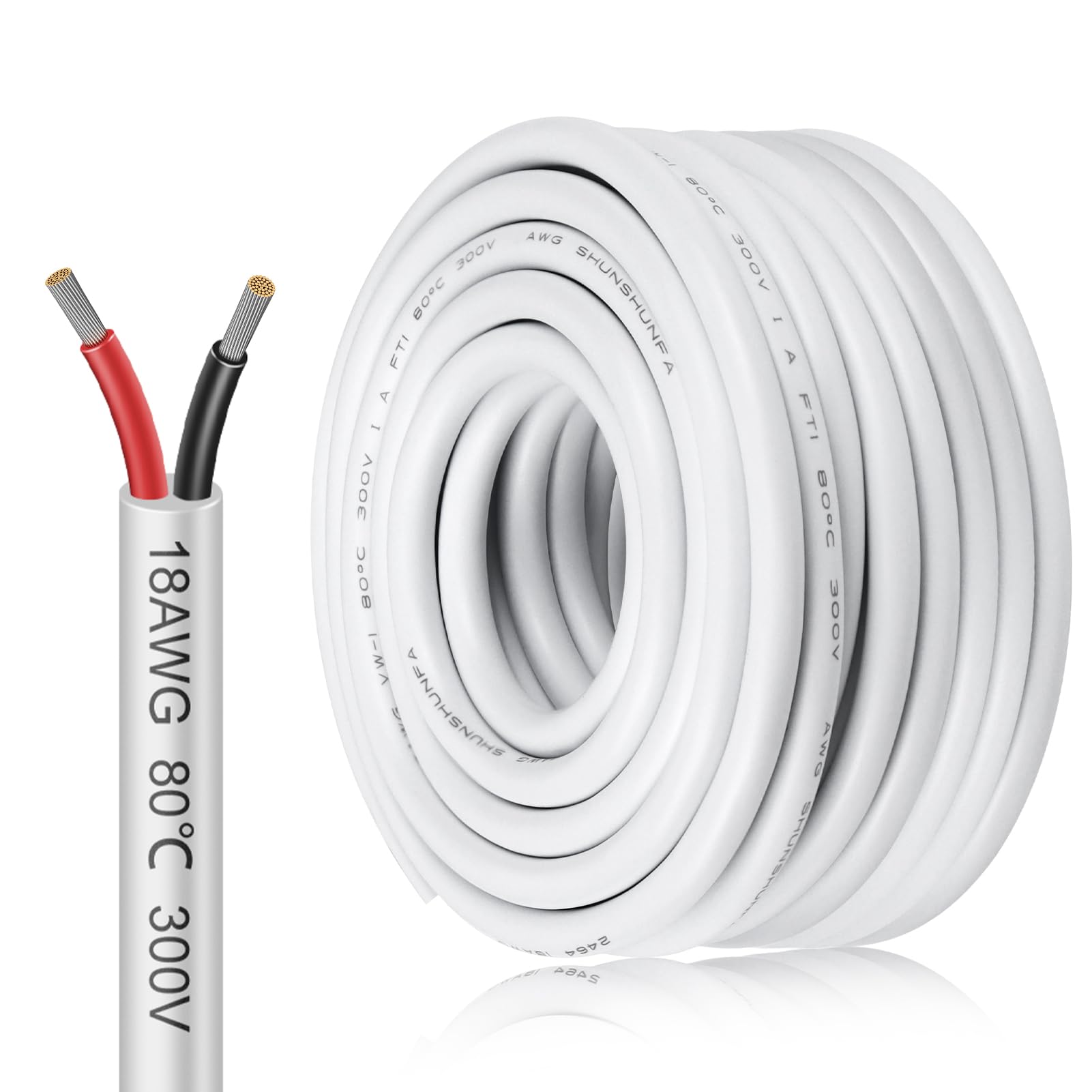 18AWG 2x0,75mm² 10Meter Elektrokabel 2-adrig Kabel, 5V/12V/24V Erdkabel Weiß Verzinnte Kupferkabel, 300V flexibel und weich Stromkabel hohe Temperaturbeständigkeit Verlängerungskabel 10m