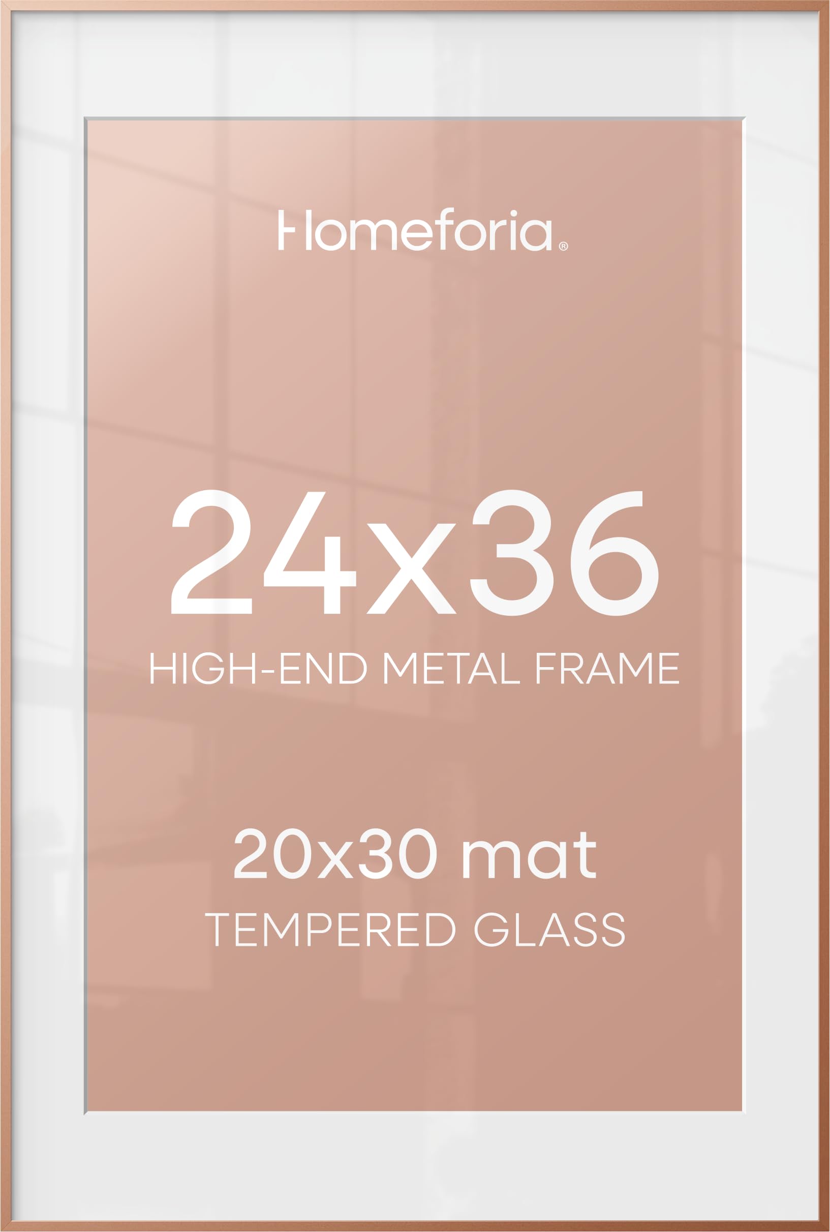 Homeforia 24 x 36 Poster Frame Rose Gold, Premium 24x36 Puzzle Frame Metal Matted to 20x30 Photo, 36 x 24 Picture Frame with Mat for 20 x 30 Photo, Tempered Glass, Wall Hook Included, Set of 1