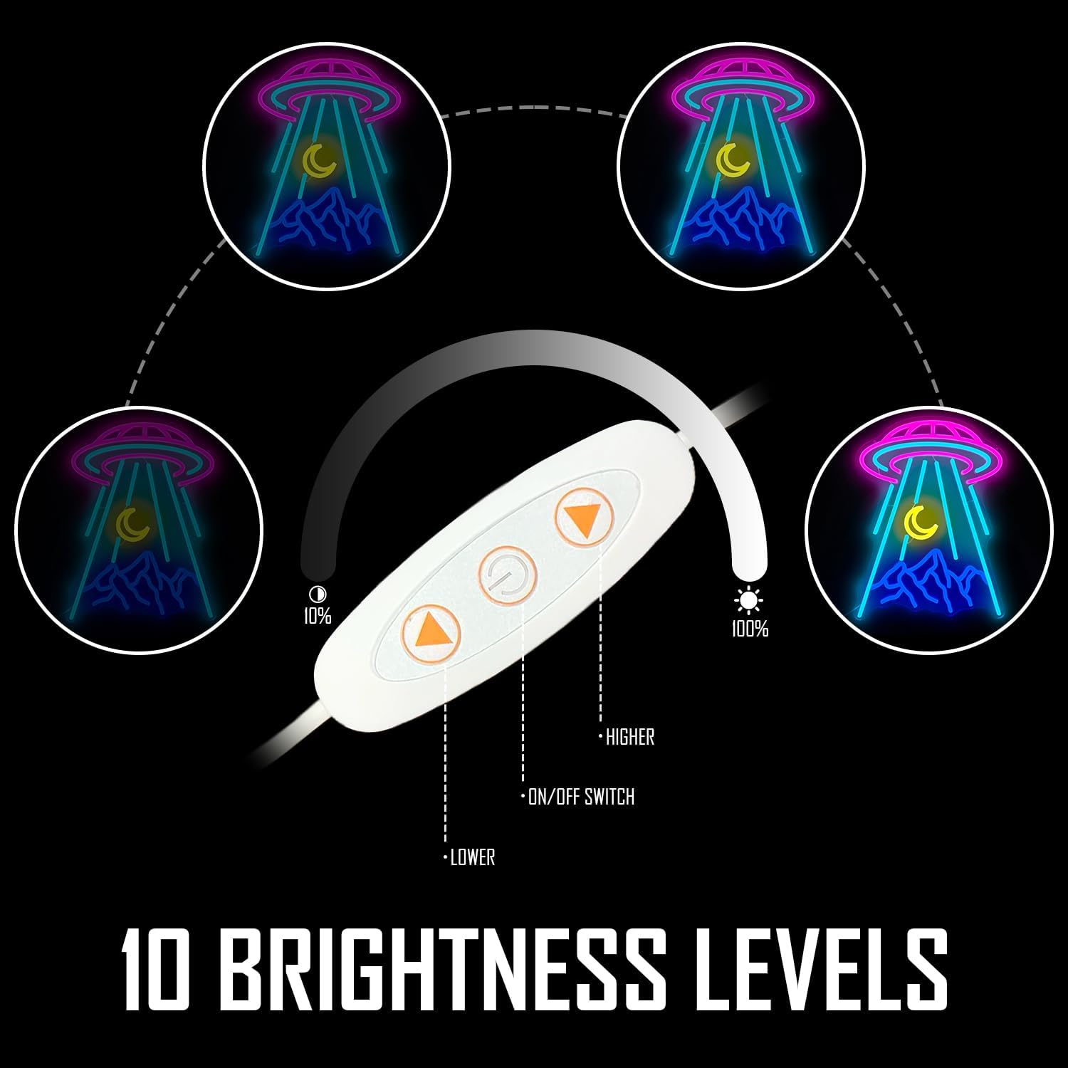 UFO Neon Sign for Wall Decor Alien Spaceship Mountain Neon Sign Dimmable Moon LED Neon Light Signs Light Up Sign for Bedroom Kids Space Game Room Decor Beer Bar Nightclub Shop Gift - Image 4