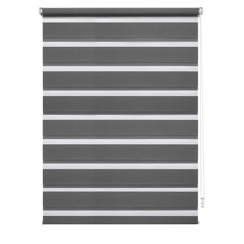 EASYFIX Tenda a rullo con guida di montaggio a doppia a a estrazione laterale Strisce trasparenti e opache Regolazione continua Antracite 60 x 150 cm
