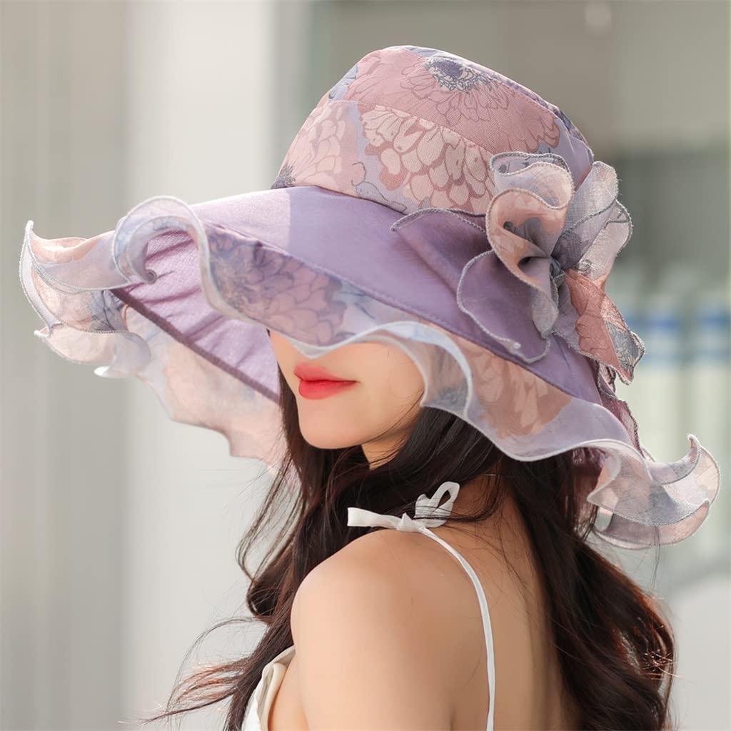 Sombrero de Verano para Mujer Estampado Floral Arco Sombrero para el Sol Sombrero de Playa de Viaje de ala Ancha Visera (Color : C, Size : 56cm-58cm) (A 6 7/8)