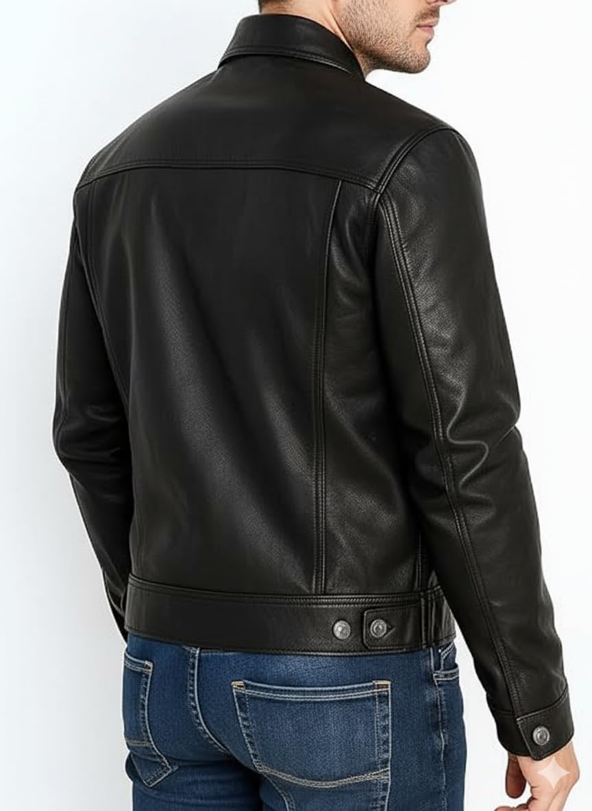 Black Leather Jacket For Men - Distinctive Distressed Brown Trucker Jacket - Vintage Style For Men - Image 5