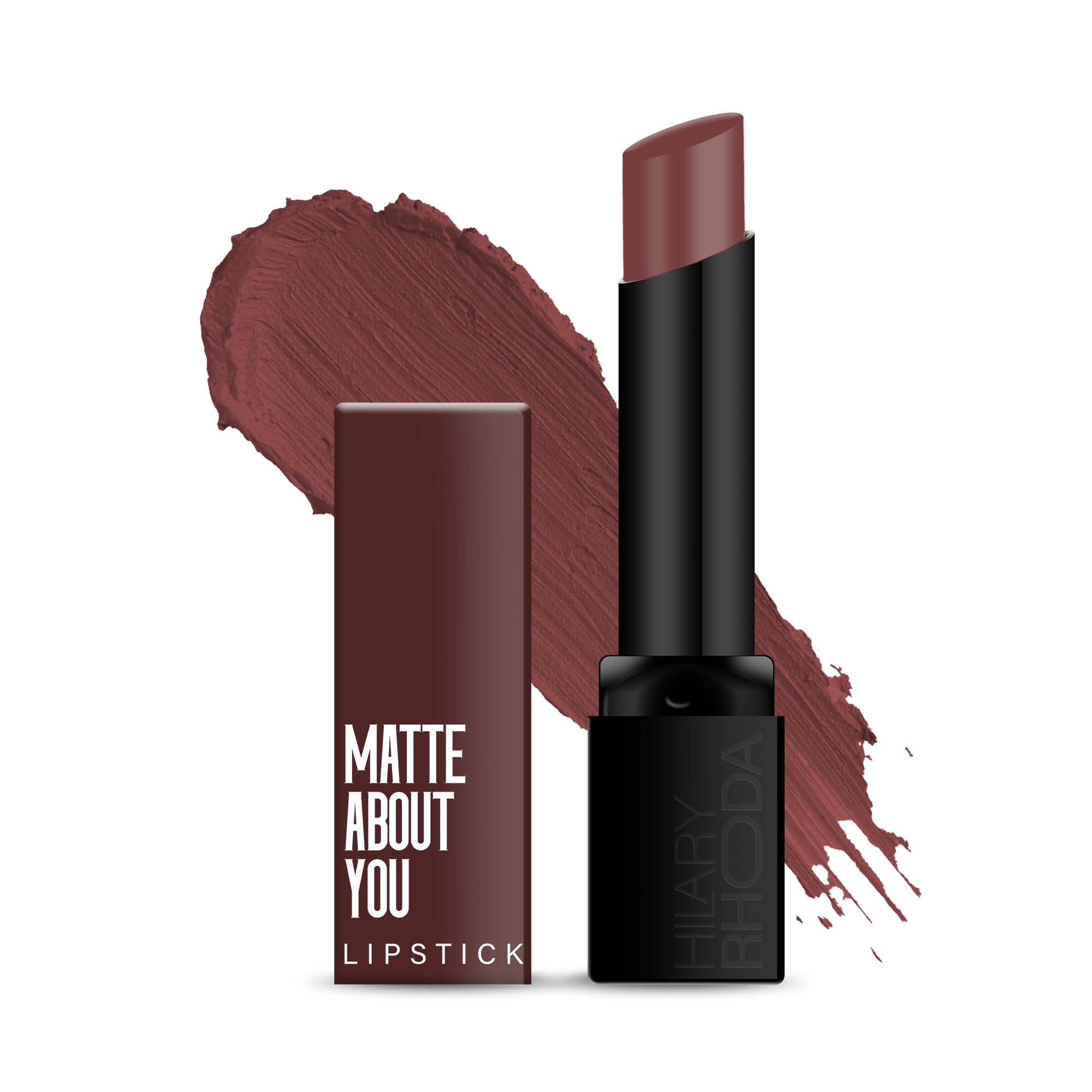 Hilary Rhoda Matte About You Lipstick | Long Lasting & Highly Pigmented Lipstick | Glides Smoothly | Matte Finish | One Stroke Application | Cruelty-Free & Vegan - 3g (Cocoa Crush - Shade 11)