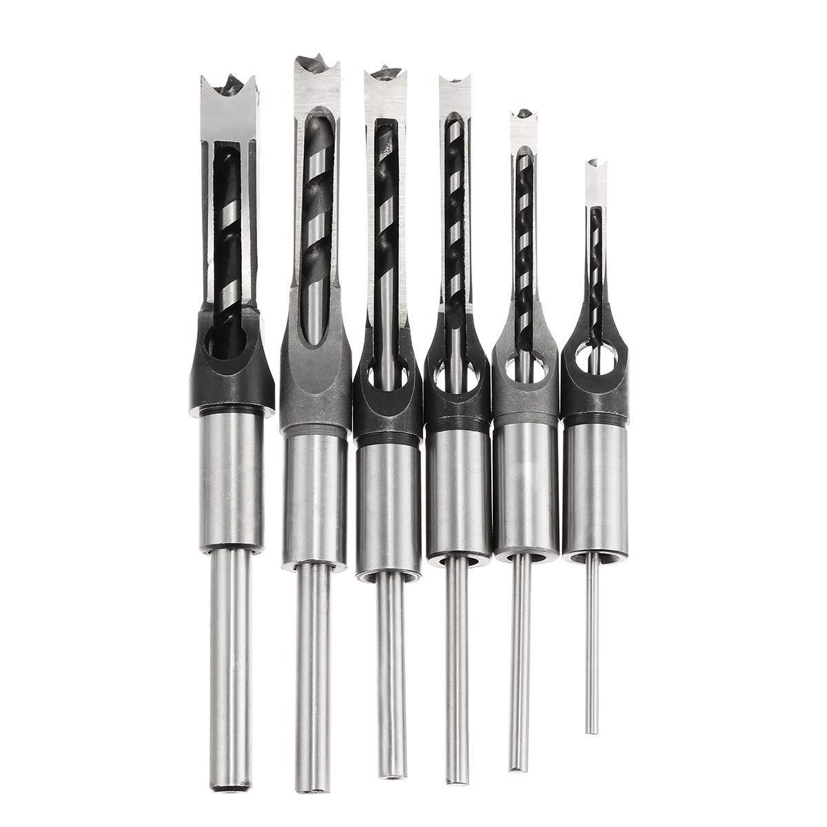 6Pcs 6-16Mm Set Di Punte Per Trapano A Foro Quadrato Per Falegnameria Trapano A Mortasa A Coclea Per Scalpello 6/8 / 9.5/12.7/14 / 16Mm