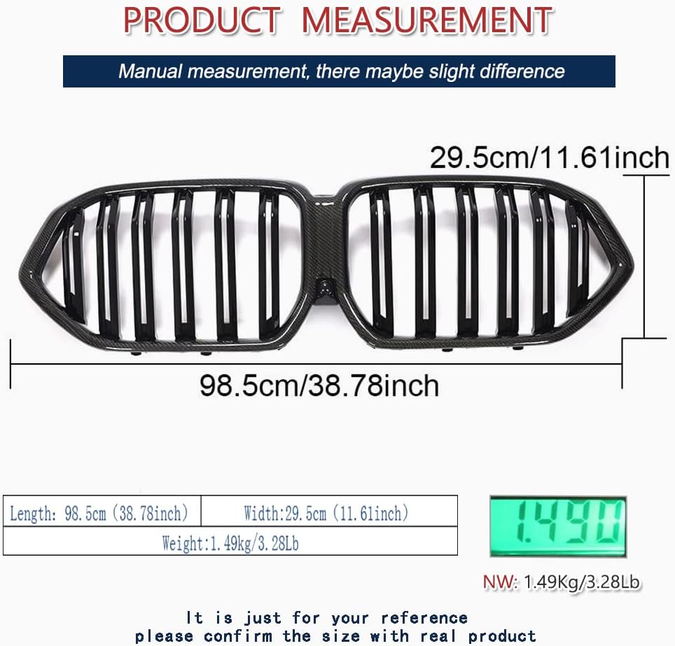 Front Hood Kidney Grill Fits for BMW X6 G06 2019 2020 2021 Double Line Front Bumper Grille Factory Outlet (Carbon Fiber)