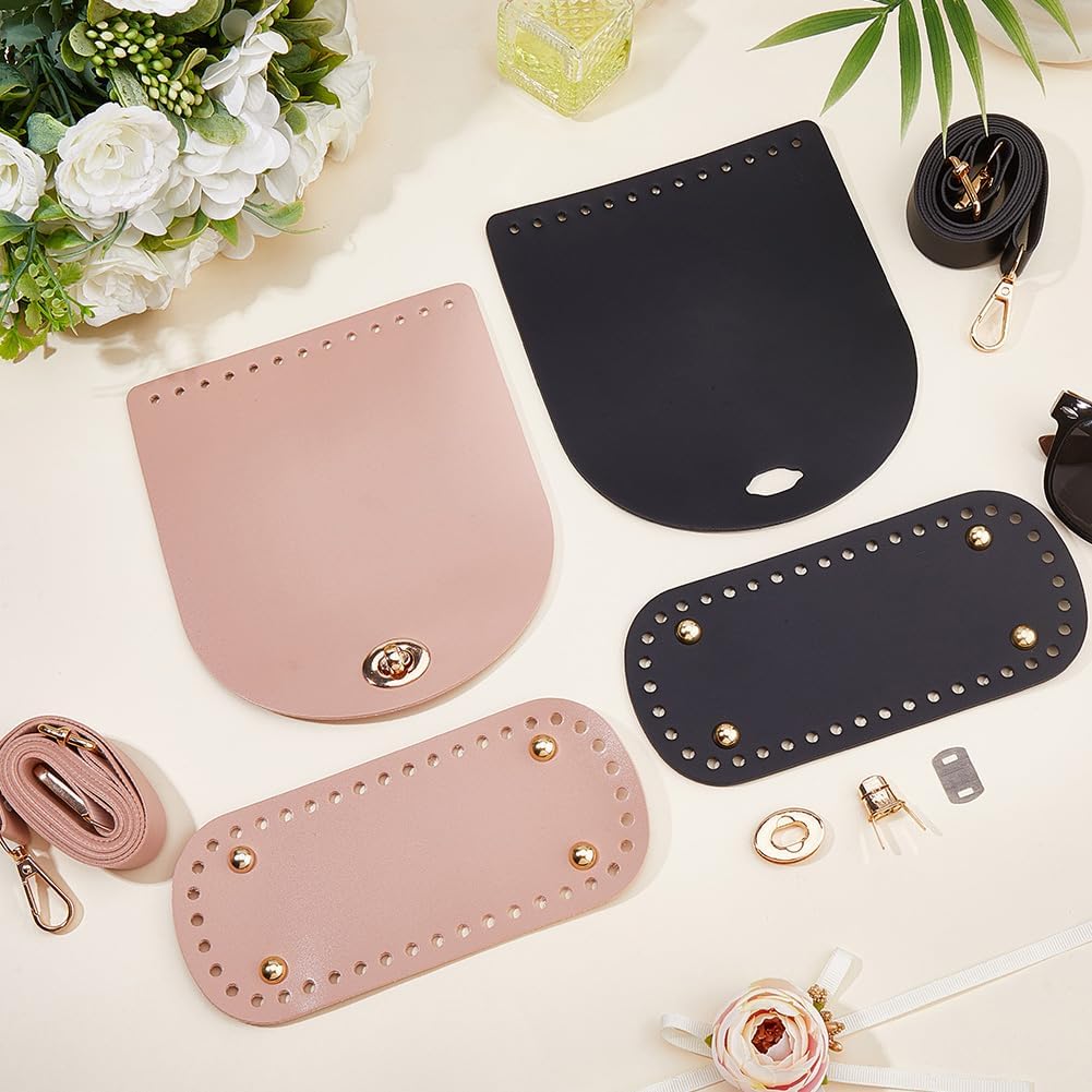 CALFOVERA 2 Colors PU Leather Bag Base Knitting Set Top Flap Cover Handbag Shaper Pad DIY Crochet Purse Bag Oval Bottom Kit Adjustable Shoulder Strap for Crossbody Purse Making Replacement
