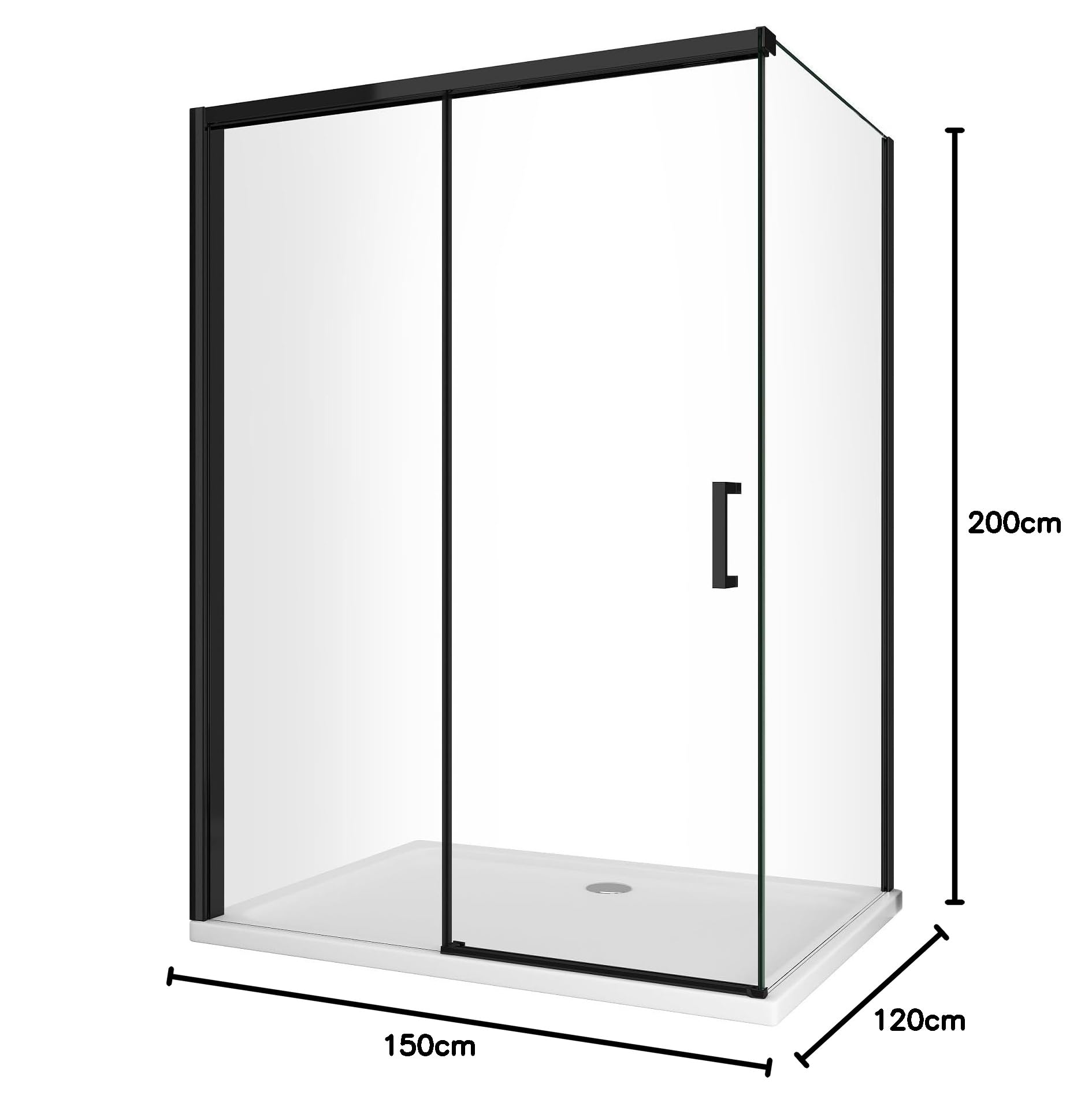 Box Doccia Con Parete Fissa Laterale E Porta Frontale Con Chiusura Soft Close Ammortizzata Vetro 8 Mm Telaio Nero Opaco H 200 (Cm 120 (118-120) X 150 (147-150)) - 4