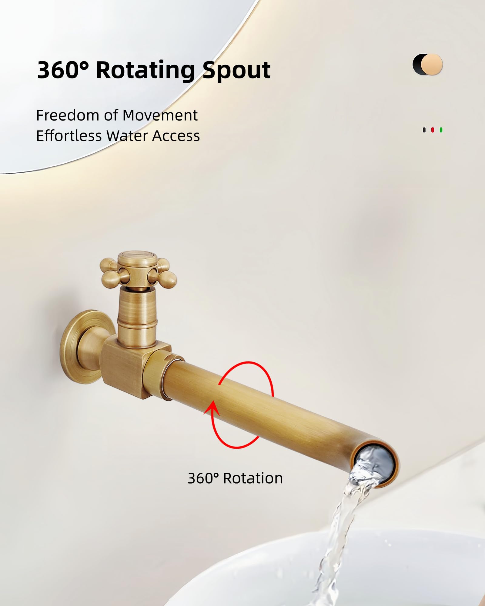 Kaltwasserhahn Wandmontage Messing Antik 360° Schwenkbar 24 cm | Wandmontierter Wasserhahn Messing mit langem Auslauf, Einhebel Wandarmatur für Bad, Garten, Balkon, Außenbereich