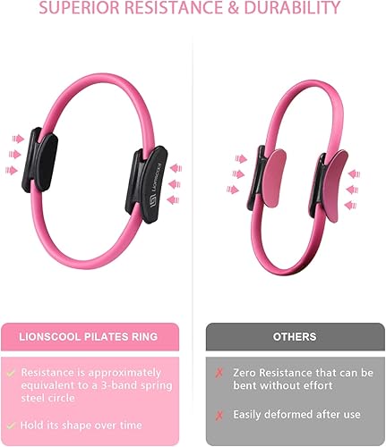 Miniatura 4 de LIONSCOOL - Juego de aros de pilates círculo mágico antideformación de 14 pulgadas con asas acolchadas, minipelota, bandas de resistencia, guía y