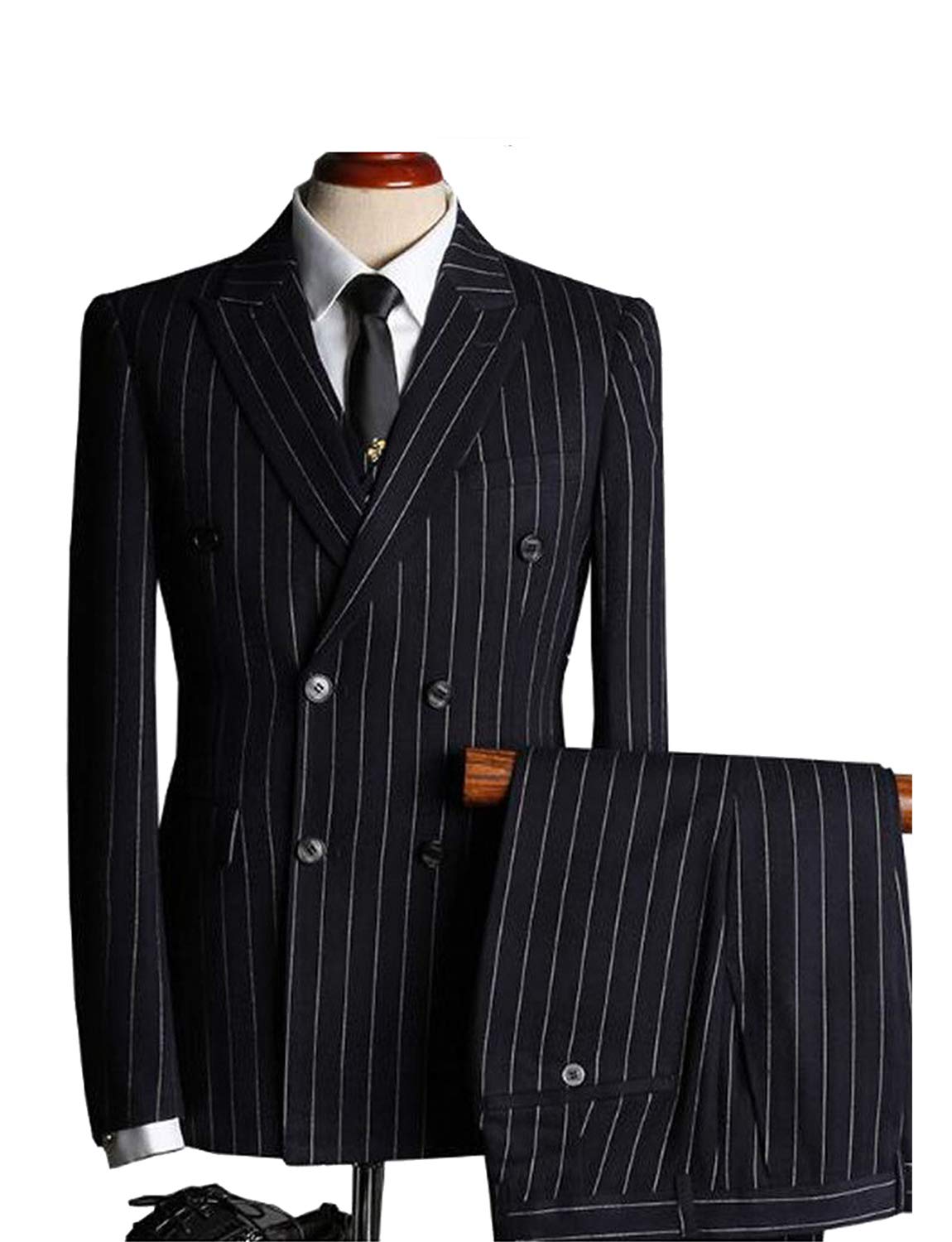 Uomo Abito a Righe 3 Pezzi Abito Doppio Petto Gilet e Pantaloni
