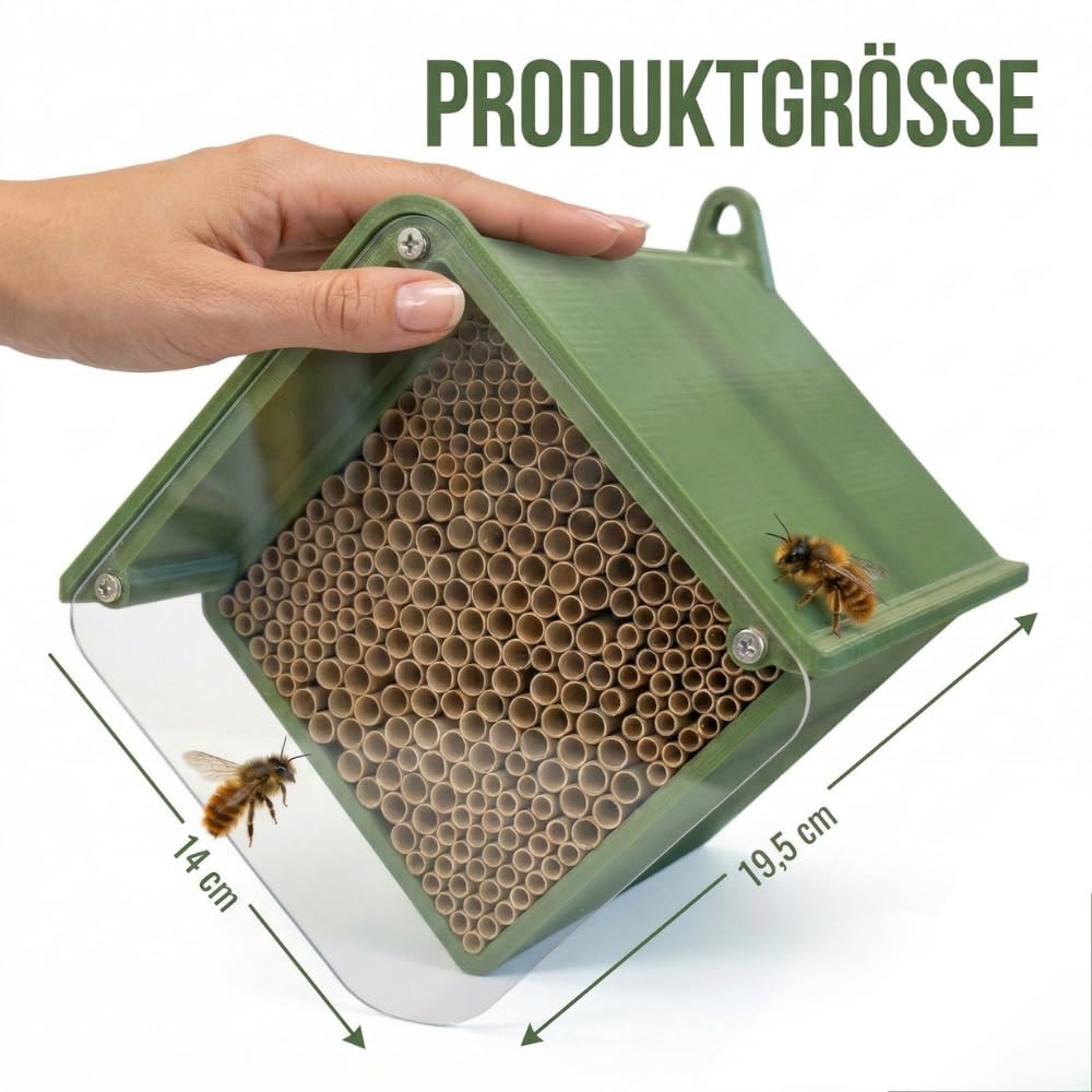 BEESI Insektenhotel für Wildbienen – Wetterfeste Nisthilfe mit 266 auswechselbaren Nisthülsen – Langlebiges Bienenhotel zum selbst Zusammenbauen