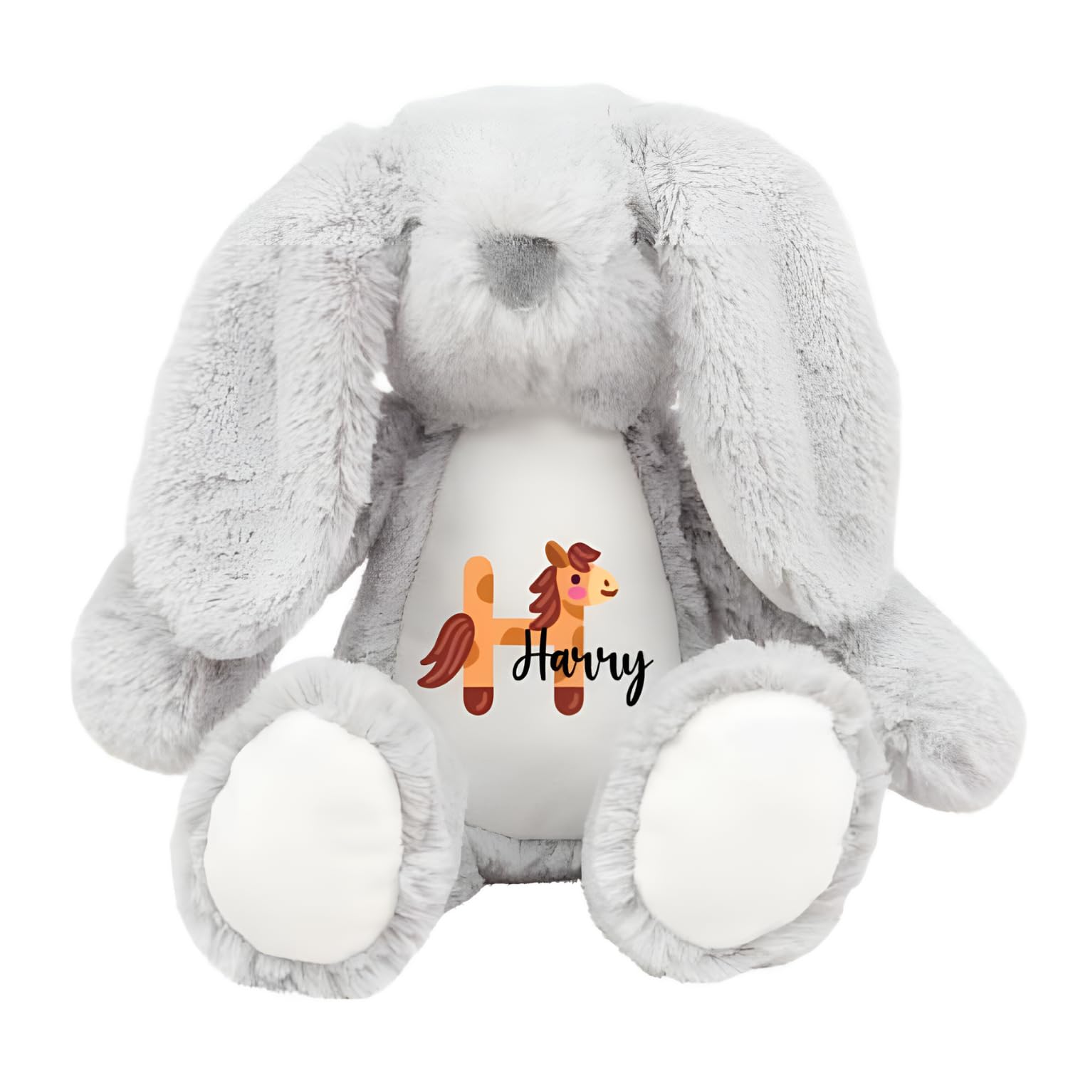 Crafted Memories - Personalised Teddy | Velveteen Bunny Soft Toy | Customisable Name for Newborns | Keepsake for Boys & Girls | Baby Shower Item | Animal Initial | Grey or White, 20-23cm โ image 1