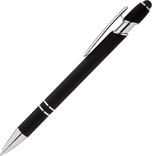 Miniatura 4 de Bolígrafo Rainbow de goma suave al tacto con punta de lápiz capacitivo, un elegante bolígrafo de metal premium, tinta negra, punta media. Caja de 7