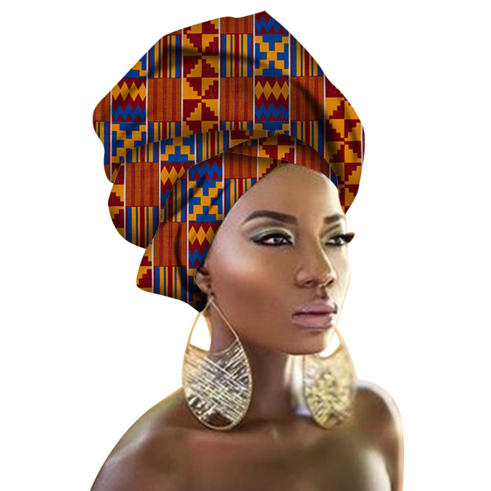 ChienTJ08 Multi-Color Urban Ladies Hair Accessory Headband,Bazin Wax Print Wrap Tie Scarf, African Head Scarf Gele Ipele Extra Long 70”x20”