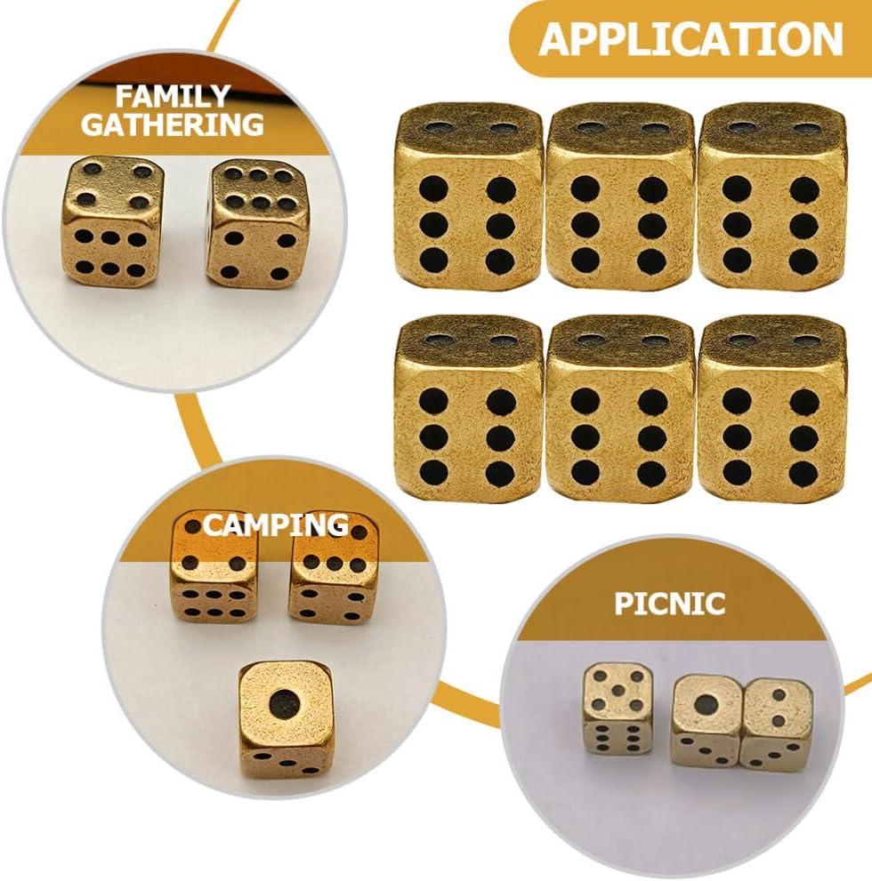 30pcs Sided Brass Dice Game Playing Props for Board Gaming Math Teaching and Role Playing Parties Camping and Family Gatherings