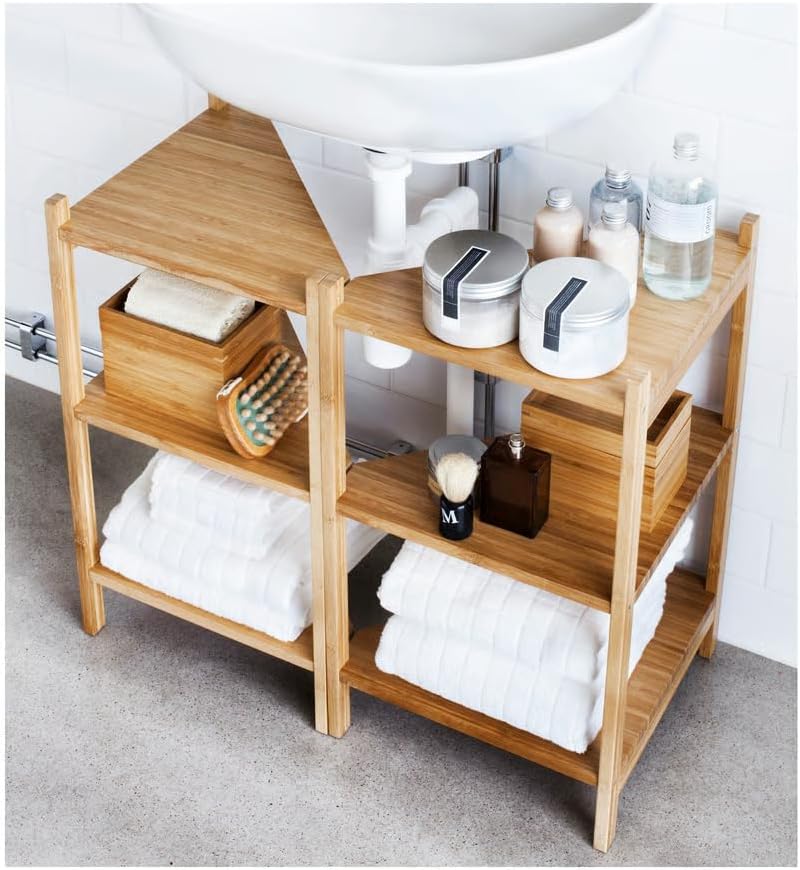 3-Tier Corner Shelf, Freestanding Bamboo Bathroom Storage Organizer, Natural Wood, 13.4 x 13.4 x 23.6 Inches