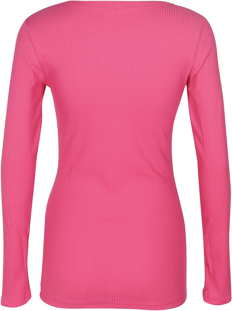 Roselux Women Long Sleeve Scoop Neck Ribbed Fitted Knit Shirt Basic T-Shirts - Image 4