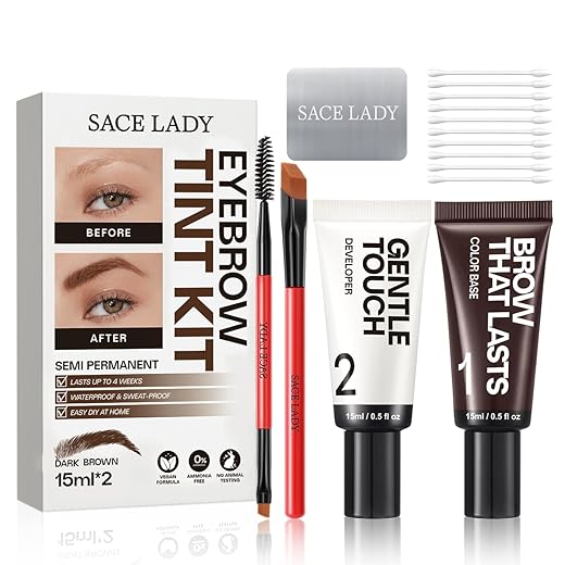 SACE LADY Kit de cor de sobrancelha para mulheres, efeito de longa duração até 4 semanas, à prova d'água à prova de suor, cor creme de sobrancelhas naturais faça você mesmo em casa, vegano e livre de