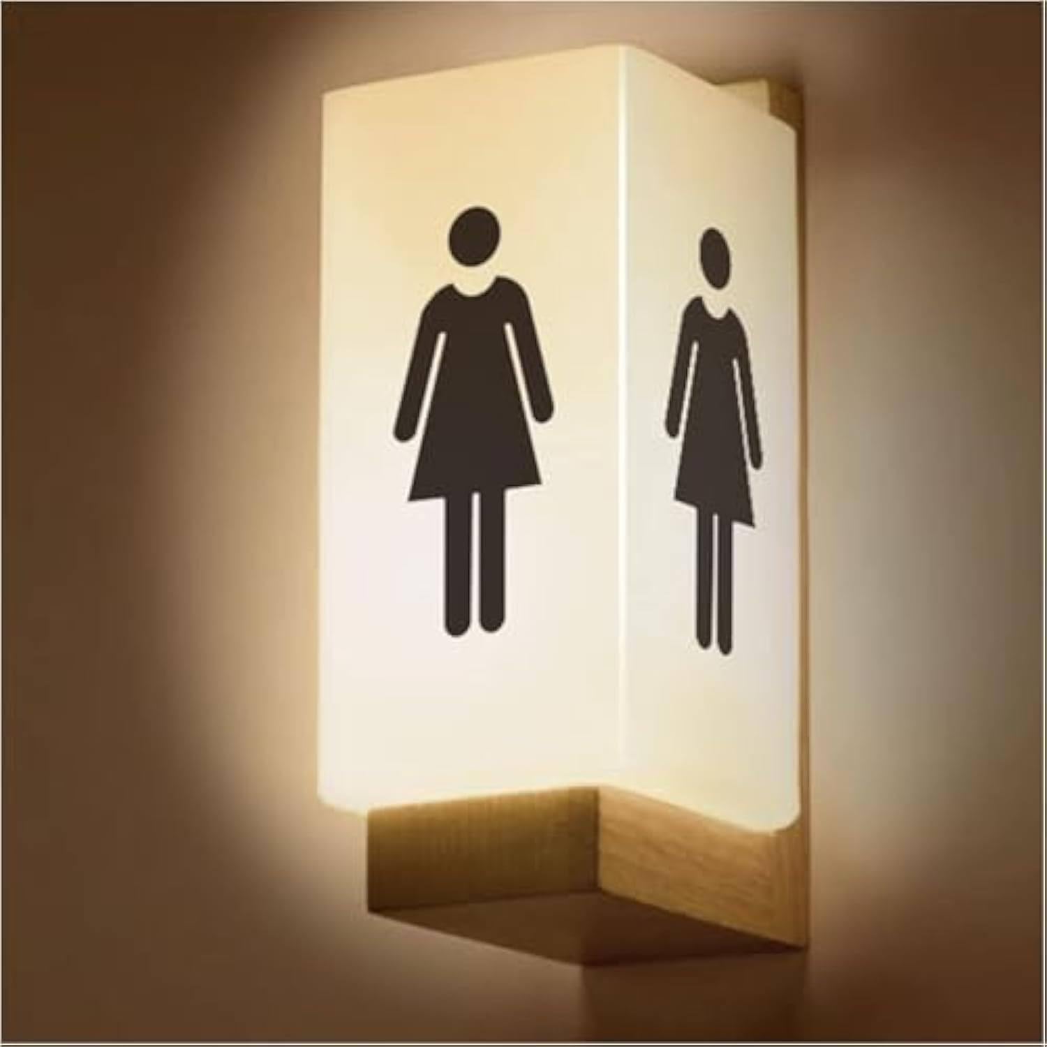 Letreros LED de baño de 6 pulgadas, letrero acrílico para decoración de inodoro con base de madera, montaje en pared para negocios, tienda, bar, club, tipo C