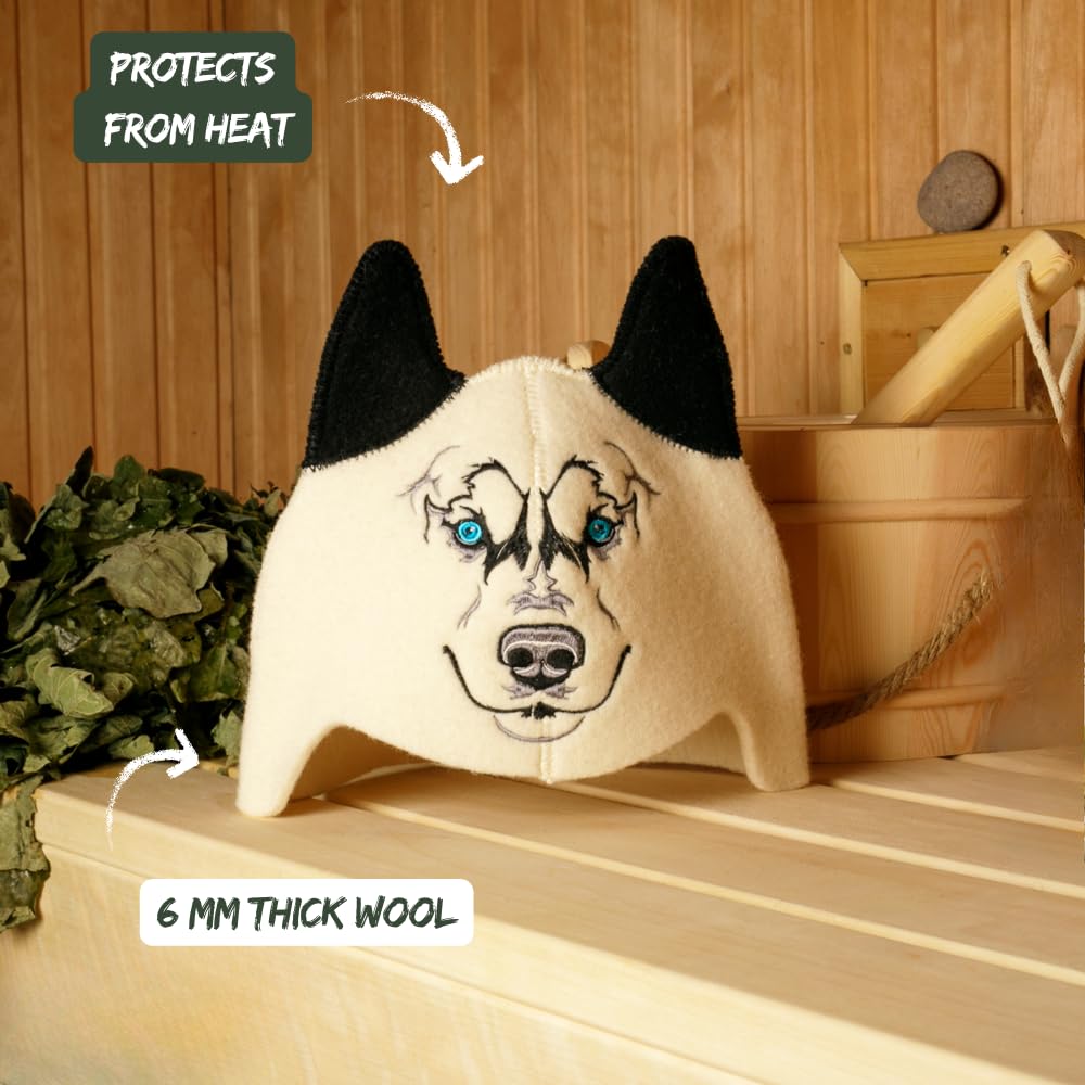 SAUNA GURU Wolf Hat, 100% Organic Wool Felt Sauna Cap, Banya Hat