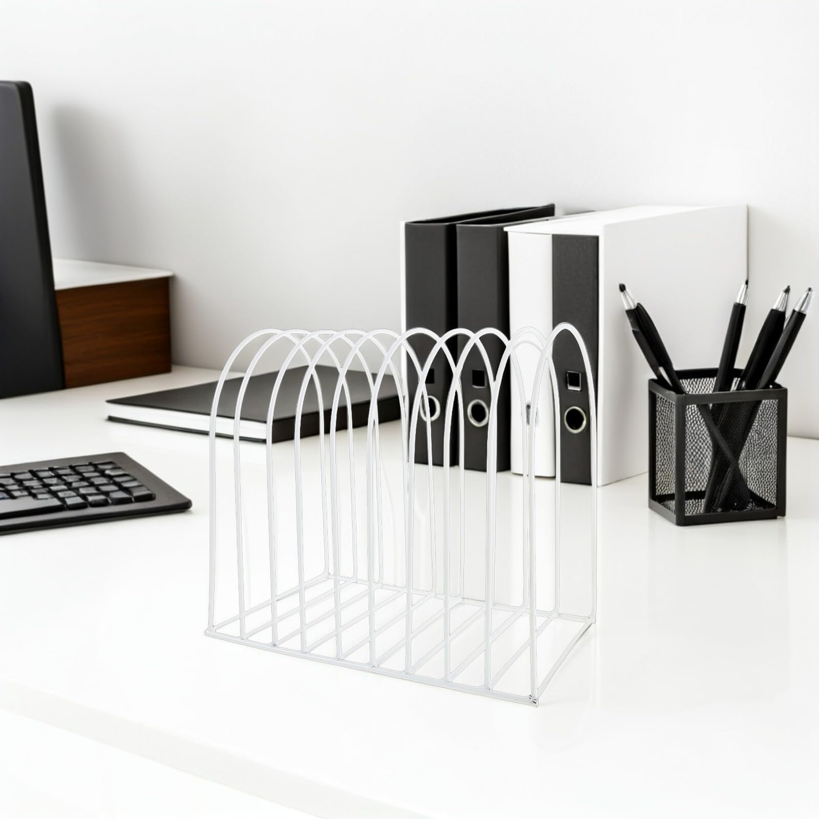 MAGICLULU Organizer Verticale per Documenti in Metallo Bianco Scaffale da Scrivania Resistente e Stabile per Cartelle Libri e Faldoni per Ufficio e Casa