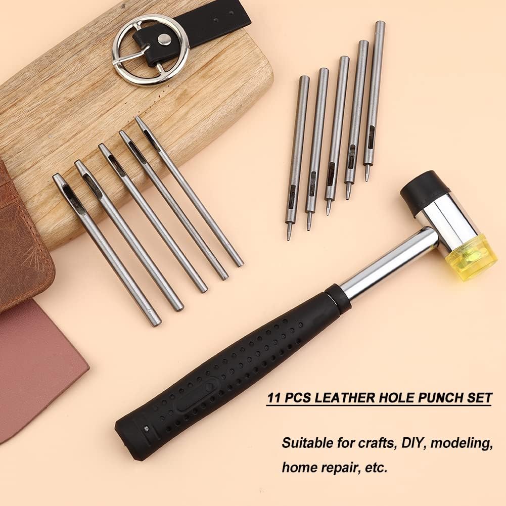 Erpmlyo 10 Pcs Leather Hole Punch Tool Set, 0.5mm-3.5mm Round Hole Punch Working Tools for Leather Belts Canvas, Watch Band - Image 4