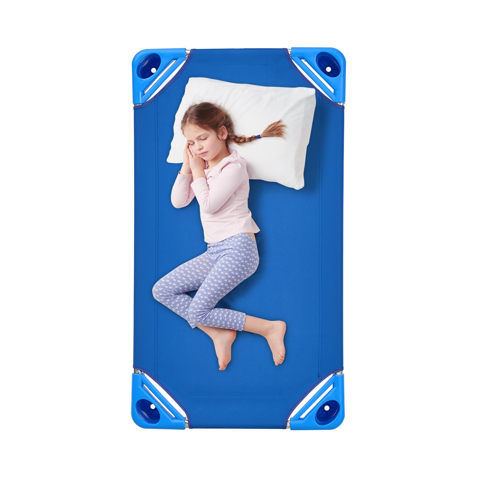 VEVOR Lettino Impilabile per Bambini 102 x 57 cm Lettini Portatili per Pisolino dei Più Piccoli, 6 Pezzi, Dimensioni Standard, Lettini per Asili Nido per Bambini, Letti per Asili Nido per Dormire, Blu