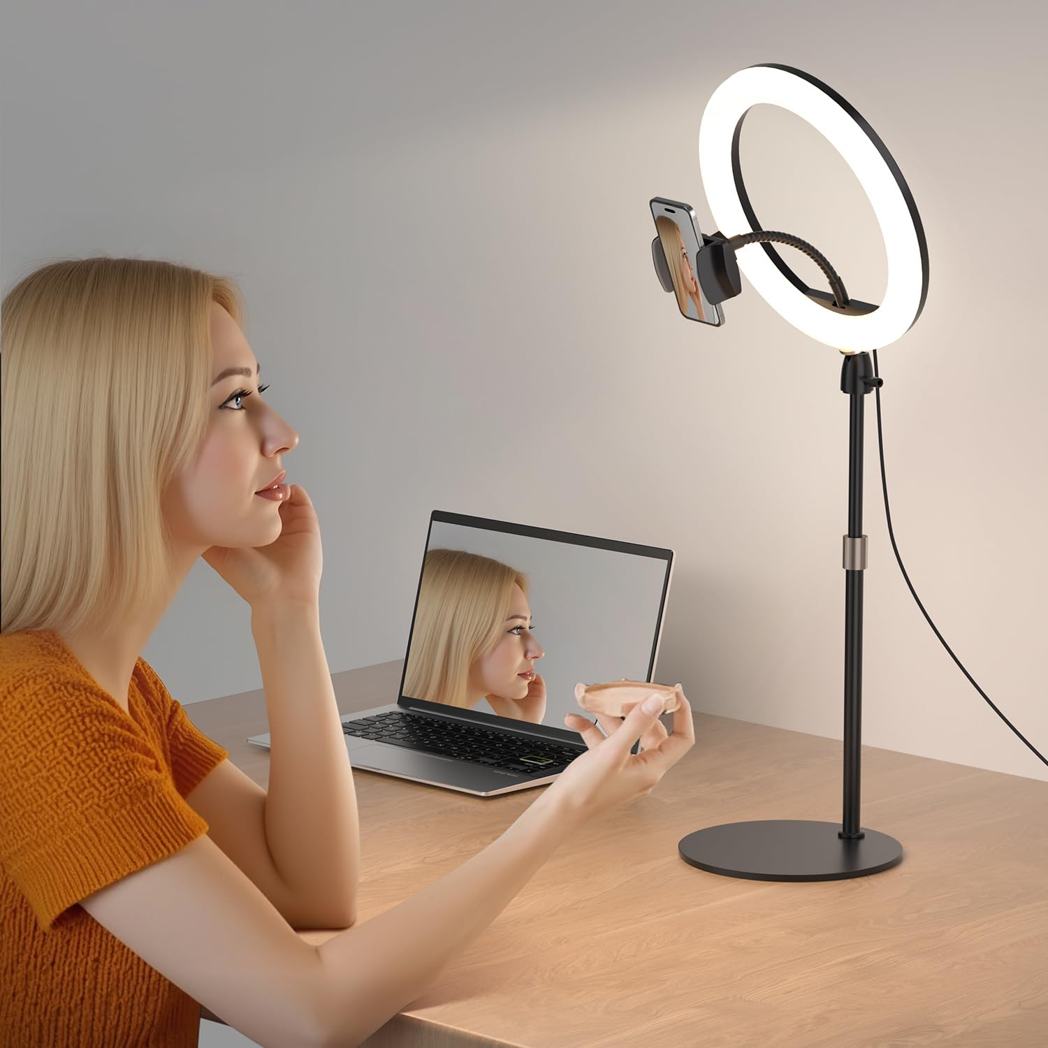 Aureday Anneau lumineux pour ordinateur portable, anneau lumineux à selfie de 12"