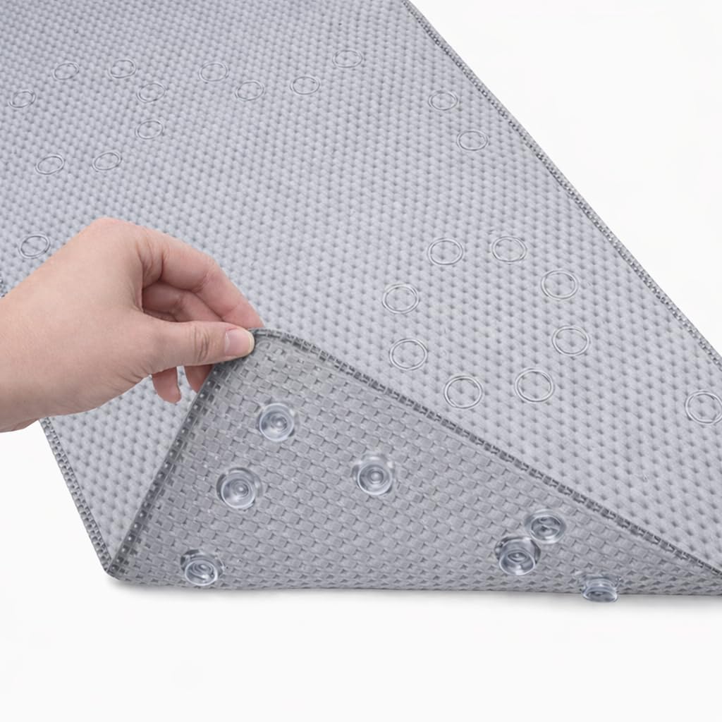 Elaine Karen Grey Deluxe Bathtub Mat Non Slip, Soft Foam Bath Mats For Bathroom Tub, Bathtub Mat With Drain Holes, Suction Cups- 36” X 17”