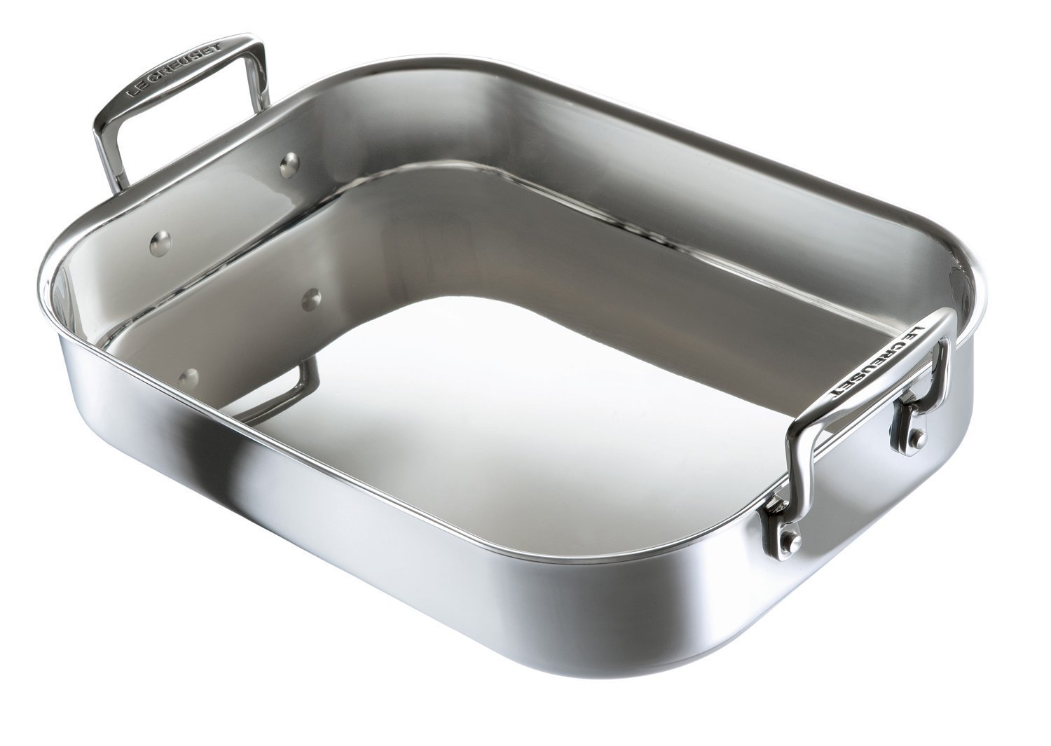 Le Creuset Bratreine aus 3-ply Edelstahl, 35 cm, Rechteckig, Für alle Herdarten inkl. Induktion geeignet, Mit senkrechten Griffen, Silber, 96102270000000