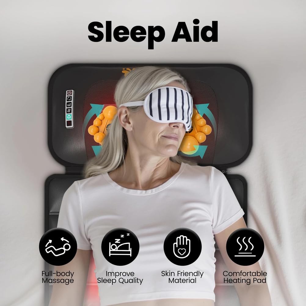 Colchoneta de Masaje Shiatsu con calefacción para Todo el Cuerpo Cama de Masaje para la Espalda con 10 Motores de vibración para Cabeza, Cuello, Cintura y piernas