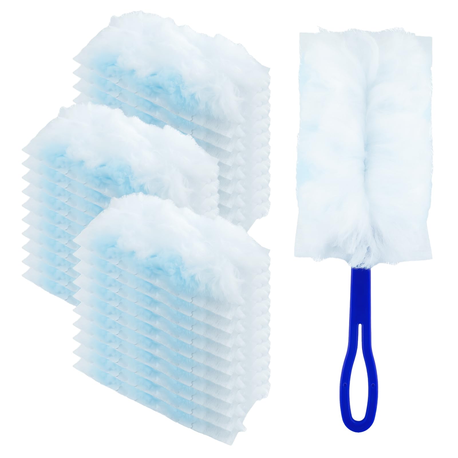 30Pcs Duster Refills, Disposable Duster Refills Compatible with Swiffer, 180° Fluffy Duster Replacement with 1 Extra Handle