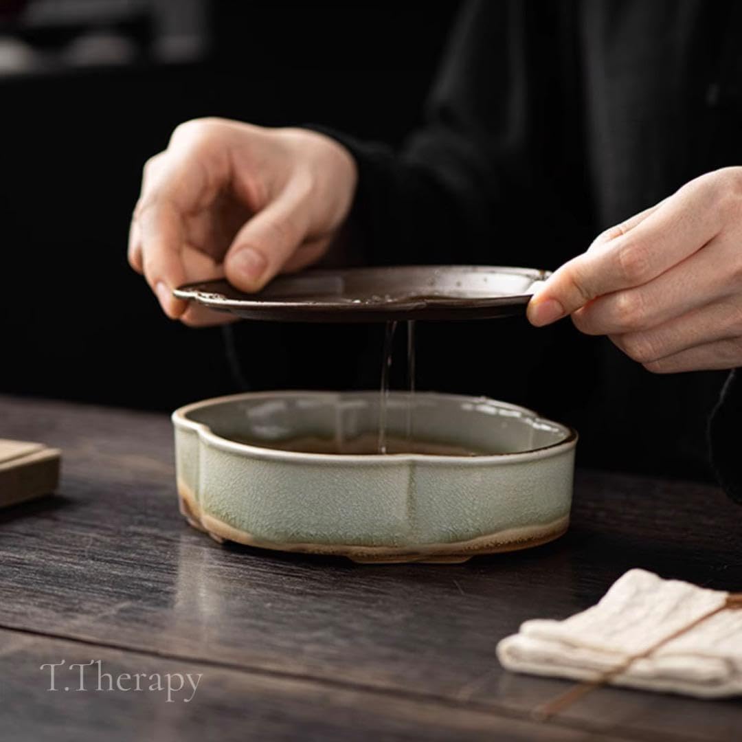 【16世紀 龍泉窯青磁 】3点セット 鎬文大皿 x 唐木鉄器茶盤x展示台33.5 青磁茶盤 茶 船 16世紀 龍泉窯青磁 3点セット 鎬文大皿 x