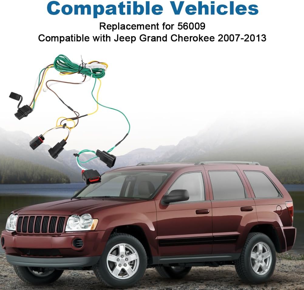 WATERWICH 4-Pin Trailer Wiring Harness Compatible with Jeep Grand Cherokee 2007-2013 Replacement for 56009 Trailer Hitch Wiring Harness for Trailer Lights Connect