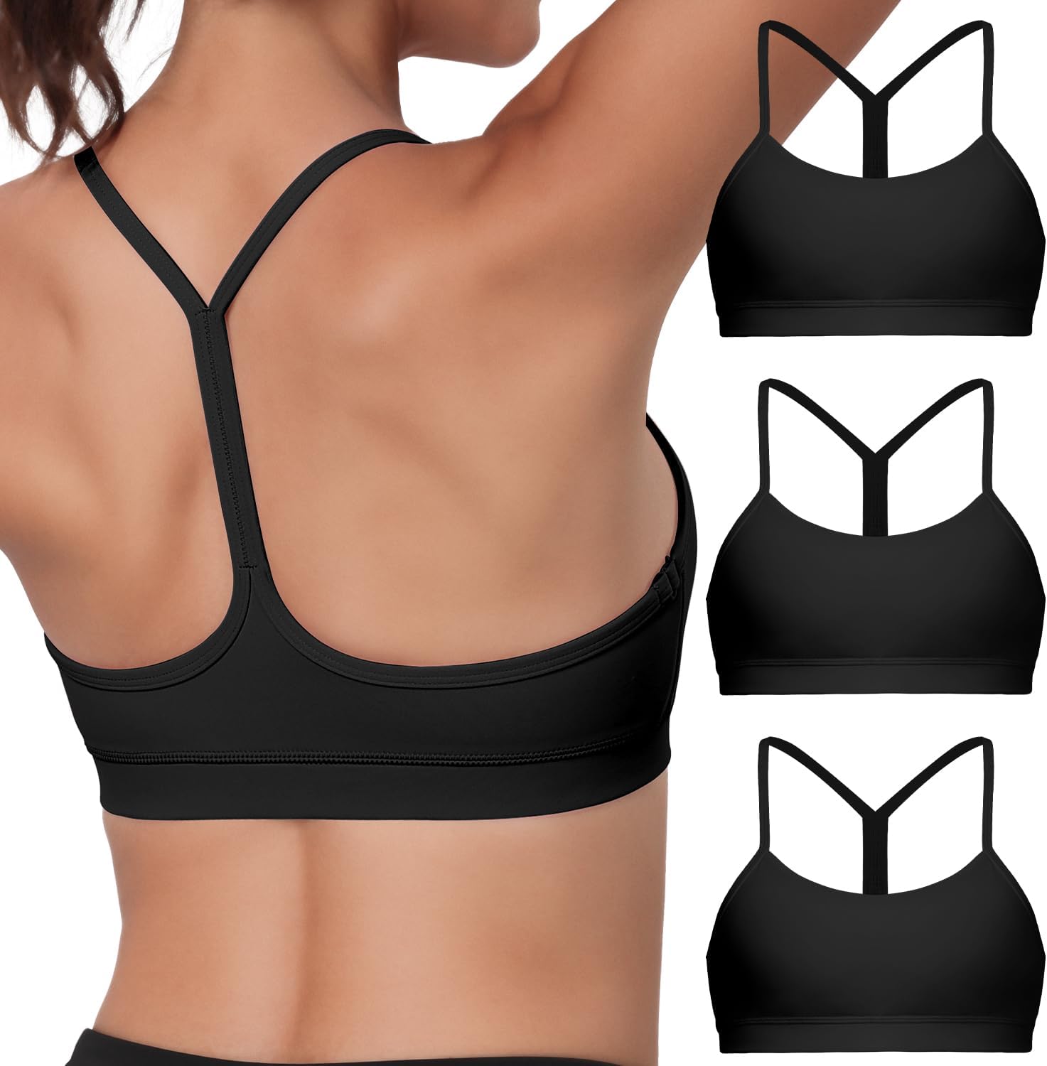 Spaghetti Strap Padded Sports Bras for Women (3 Pack) - Y Back