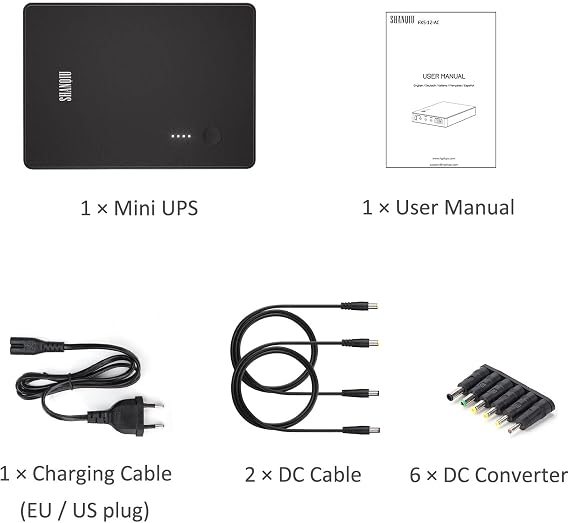 Mini UPS Battery Backup Uninterruptible Power Supply for Router, Modem, Security Camera with Input AC Output USB 5V DC 5V 9V 12V (37Wh)