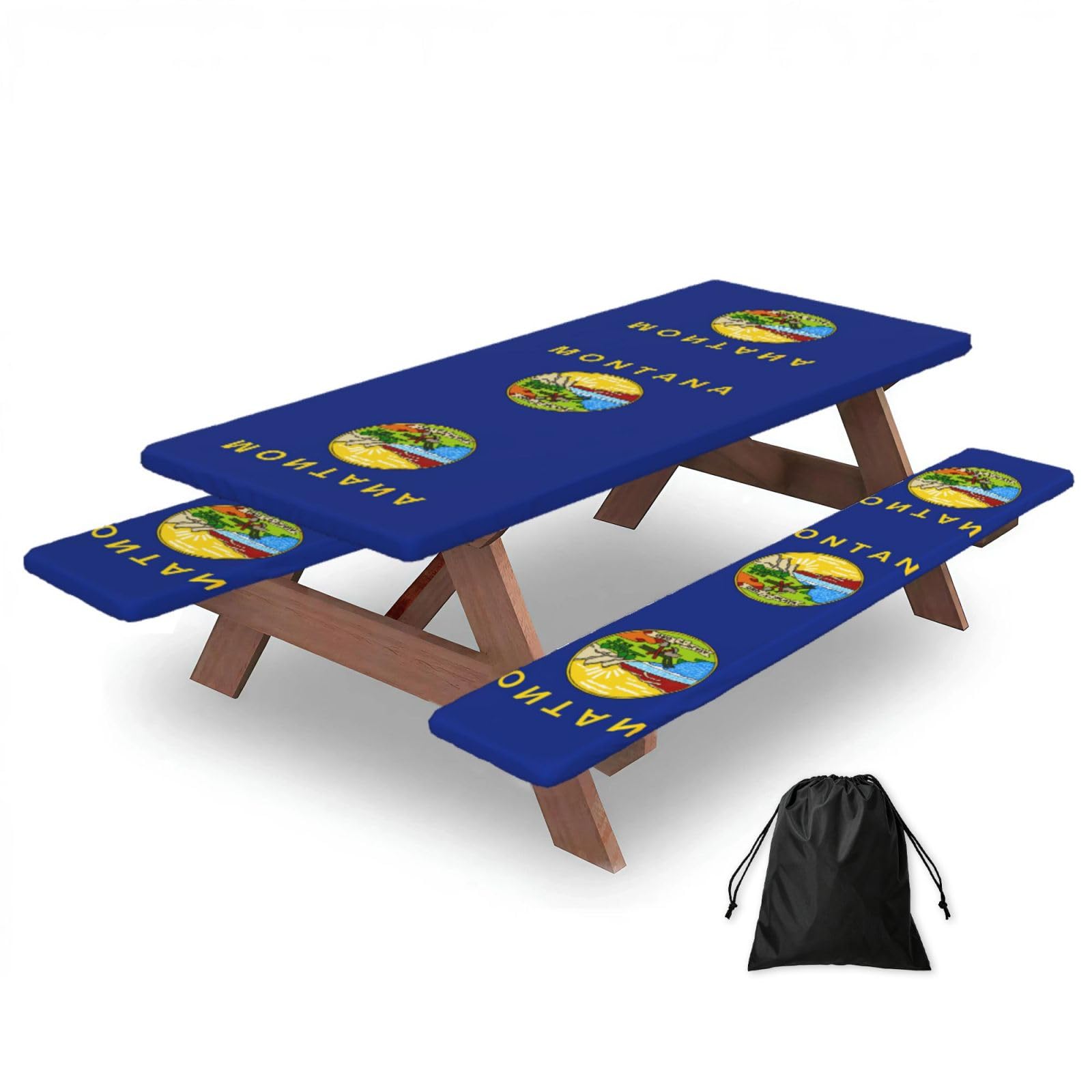 Yqxwjl Black Montana State Flag Print Camping Essentials Waterproof Camping Table And Bench Cover With Drawstring Bag 183 Cm