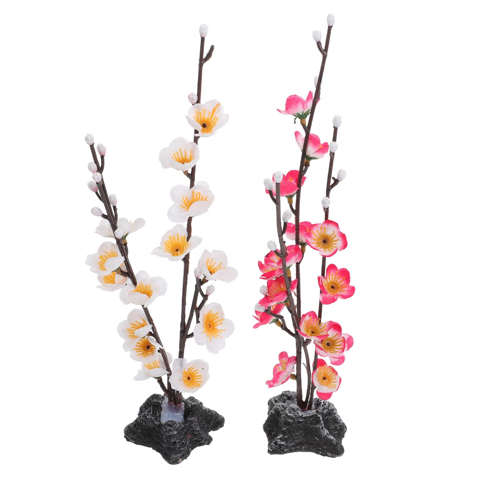2pcs Sushi Decoration Plum Flower Fake Indoor Plants Fish Tank Plants Japanese Sushi Desk Ornament Artificial Flower Plate Decor Fake Plate Flower Disc Flower Plastic
