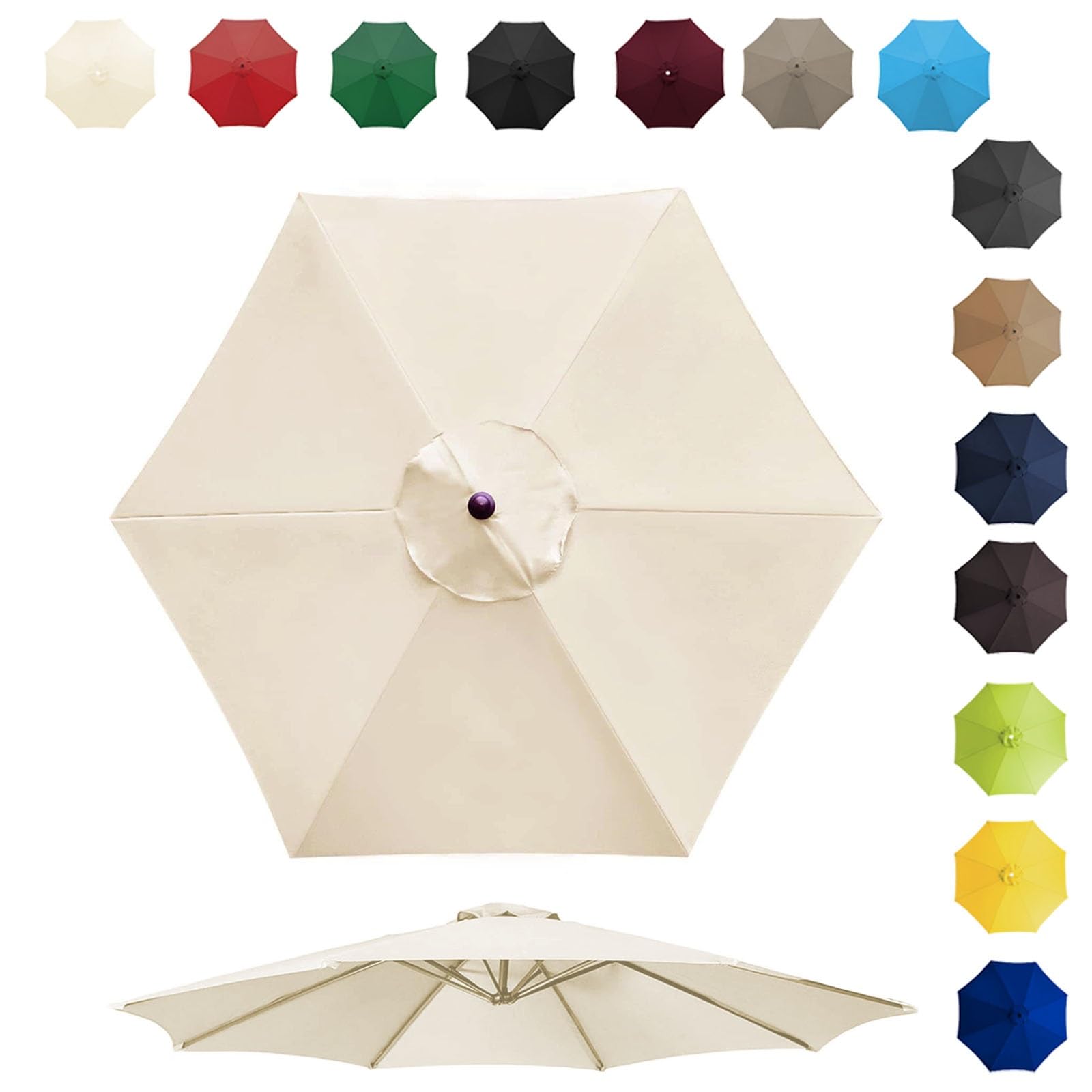 6 Ribs 8 Ribs Sun Umbrella Replacement Cloth, Outdoor Table Umbrella Fabric Canopy Cover, 2/2.7/3m Replacement Umbrella Canopy For Garden Patio Yard Beach Pool Market Table (Color : Off-white, Size