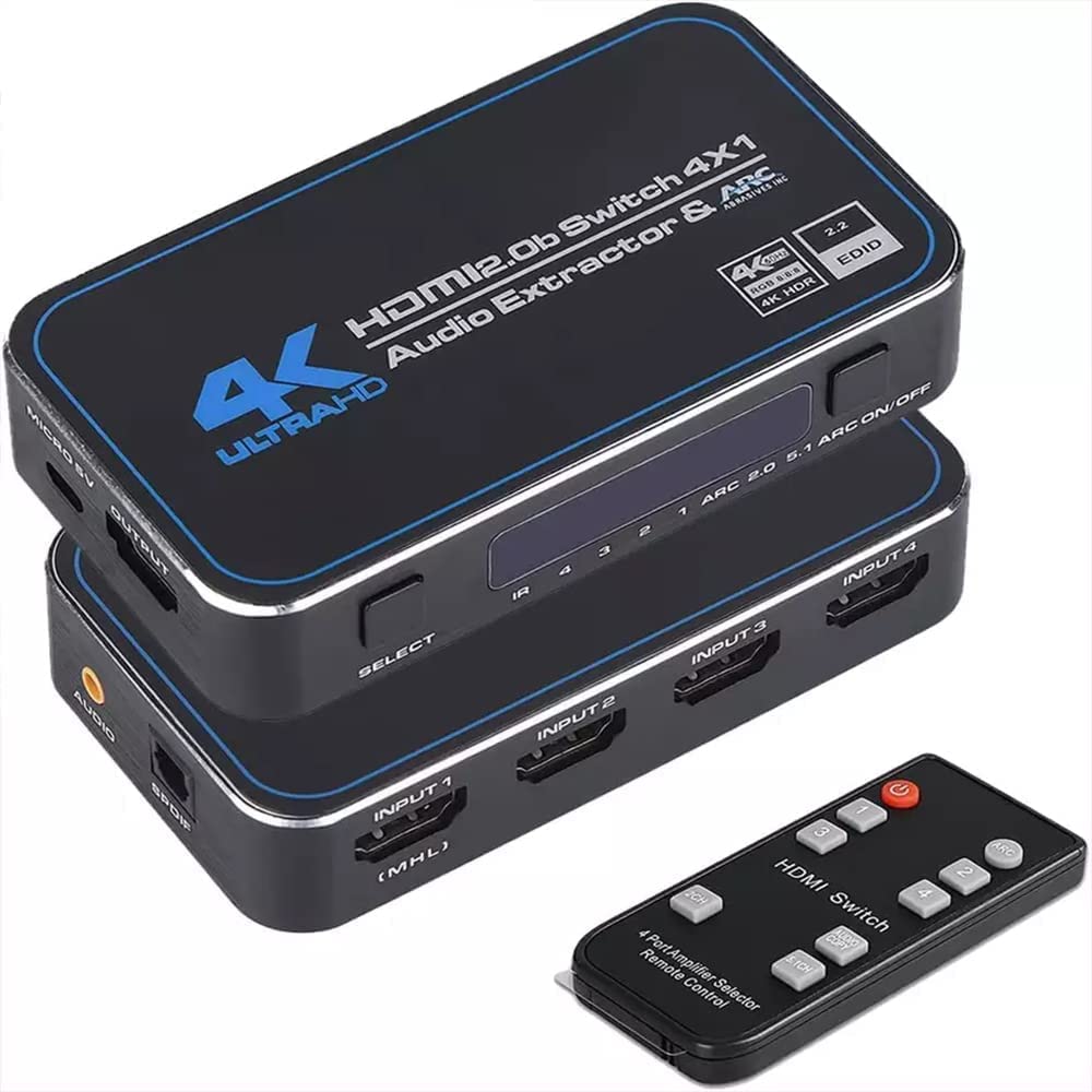 Tobo HDMI Switch 2.0 4K 60hz HDR 4x1 Adapter Switcher with Audio Extractor 3.5 Jack Optical Fiber Cable ARC Splitter for HDTV-(TD-877H)-picture-37