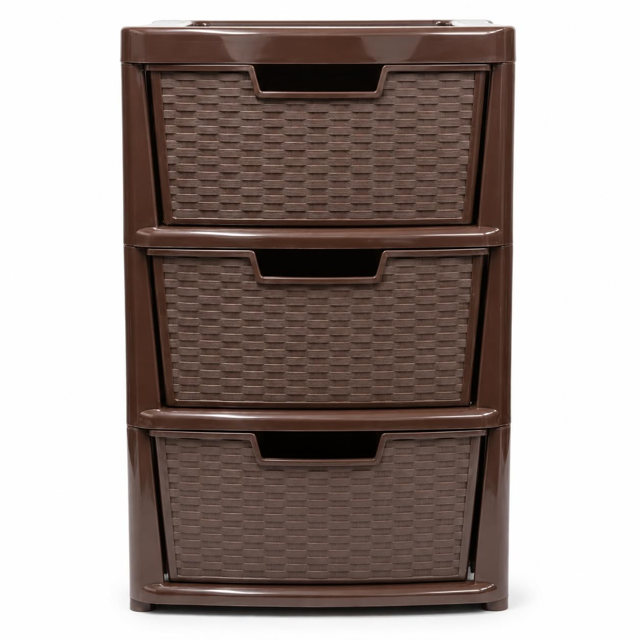 Kaanco Large Plastic Storage Drawers Rattan Effect Storage Unit Tower Space Saving Plastic Drawers for Bedroom Office Kitchen Laundry Bathroom Clothes Home Organisation (3 Tier Rattan Chocolate Brown)