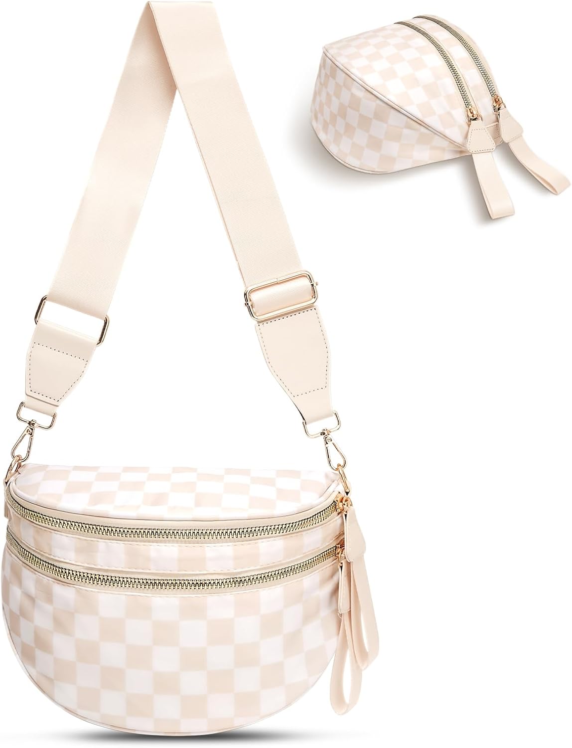 Checkered Crossbody Bag,Nylon Bum Bags for Women Crossbody,Spacious Sling Bag Purse Fanny Packs with Shoulder Strap