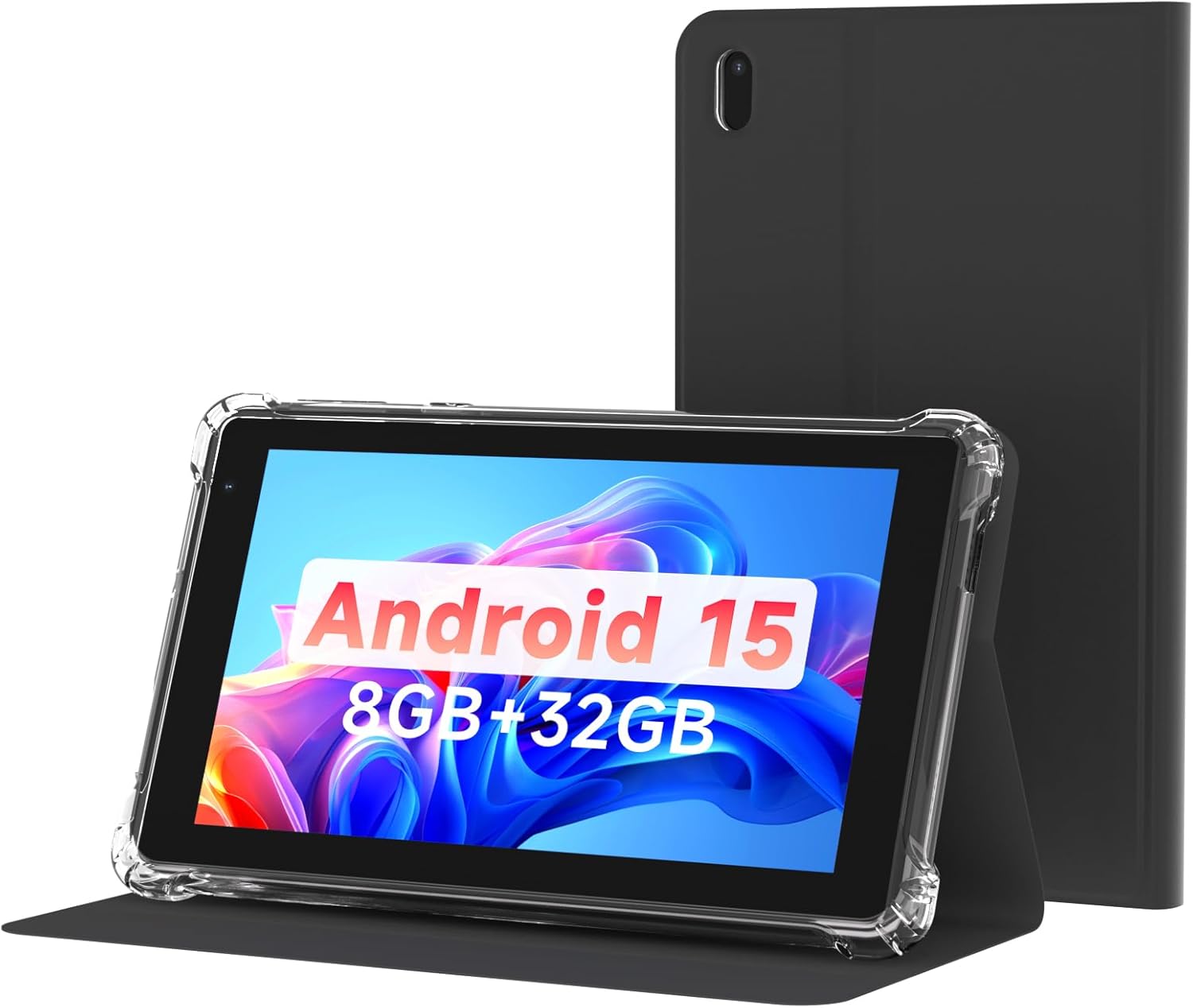 7 inch Android 15 Tablet, Tablet’ with Case, 8GB RAM (3GB+5GB Extended) & 32GB ROM, 3000mAh Battery, Dual Camera, 2.4G/5G WiFi 6 tab – Portable Mini Tablet for Work, Study (Black)
