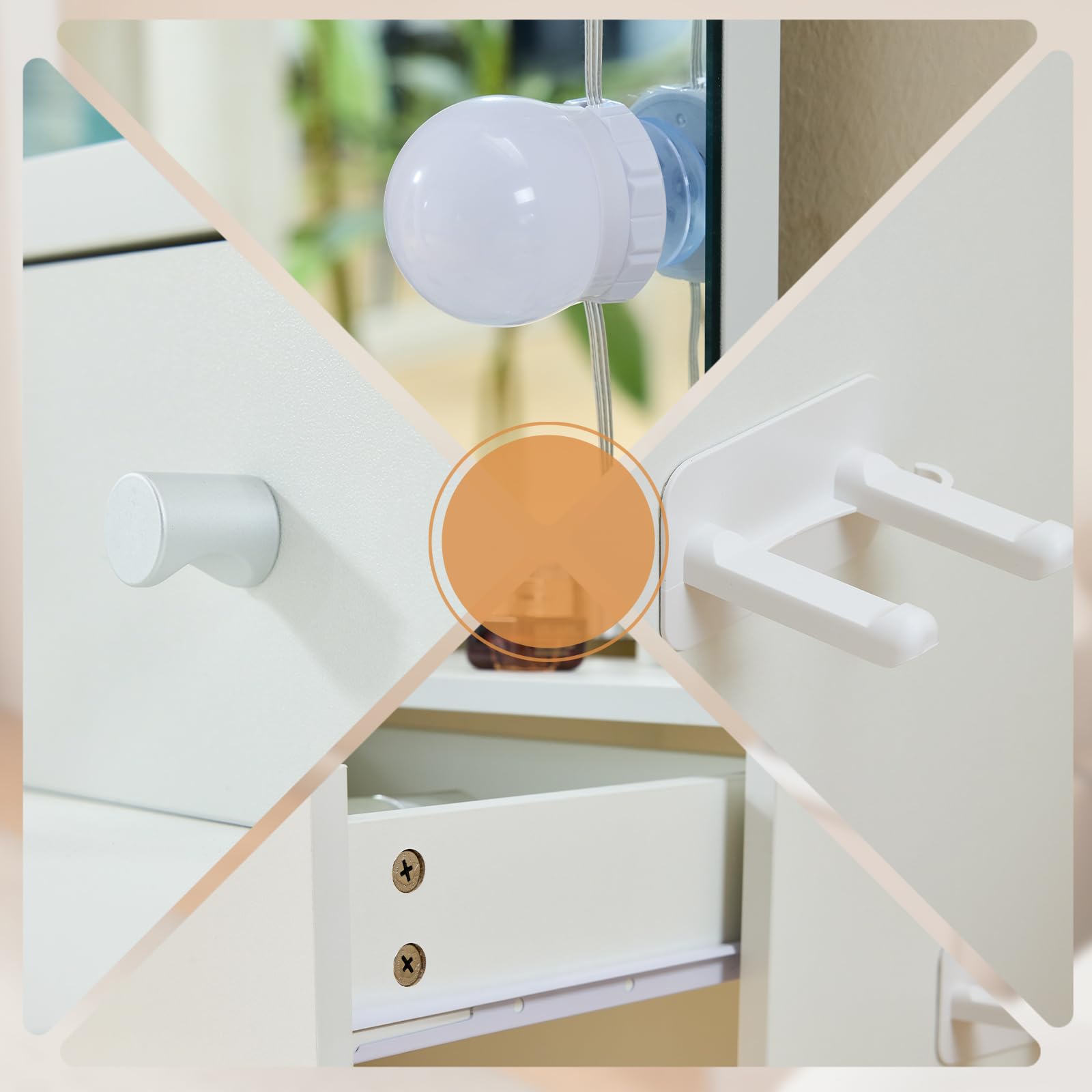 LEADZM Coiffeuse avec Miroir LED 3 Couleurs Réglables, 4 Tiroirs, 1 Porte-Sèche-Cheveux, 80x40x130 cm (Blanc)