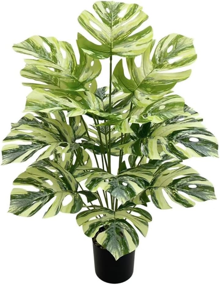 Artificial Monstera Plant with Yellow and Green Leaves, Turtle Leaf Hyphosis Artificial Plants Green Bonsai Simulated Plant Potted for Room Decor Home Garden Ornament (Red(No Flowerpot), 85cm)