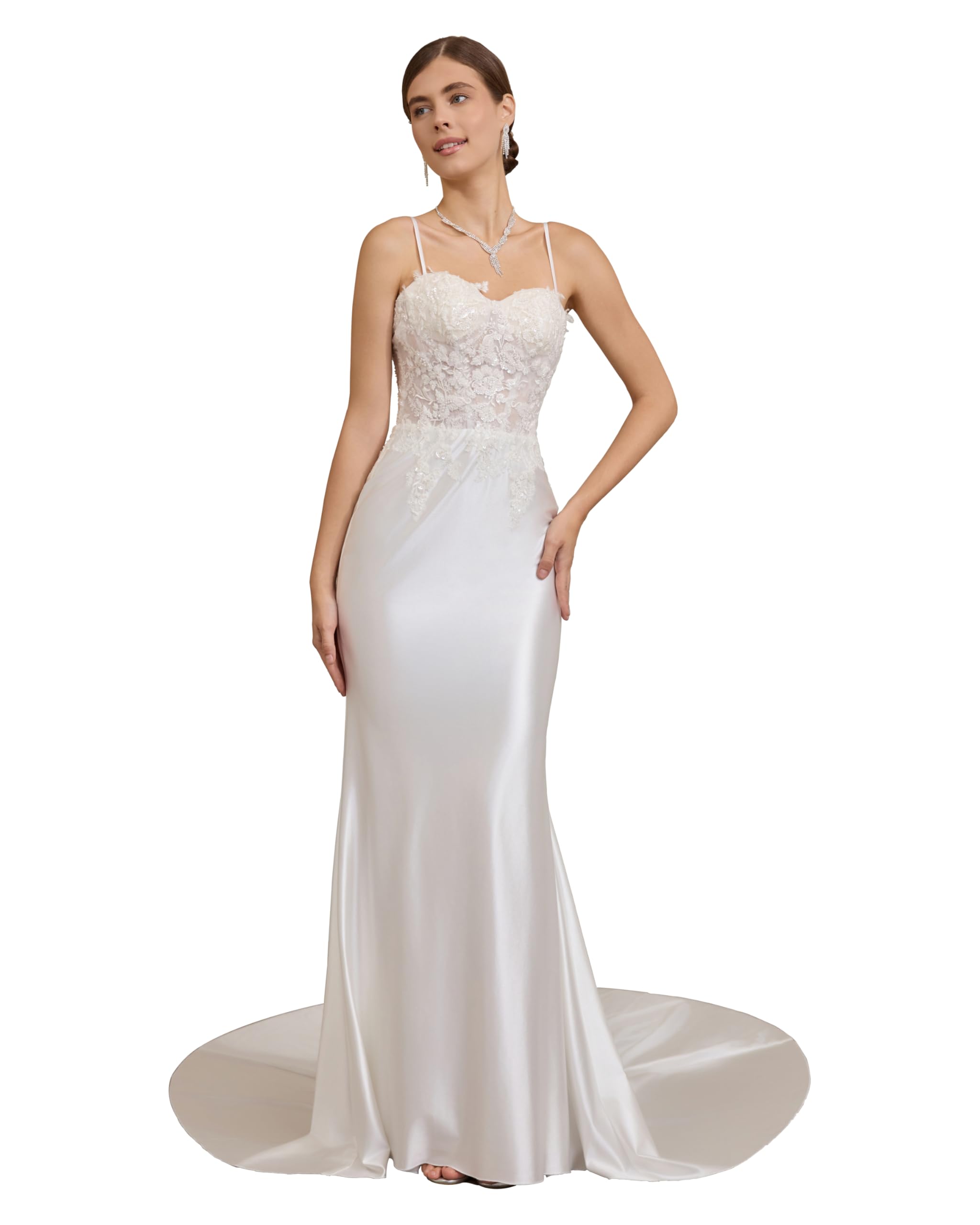 Photo 1 of ZHEXUDAI Mermaid Wedding Dress Spaghetti Straps Lace Satin Open Back Bridal