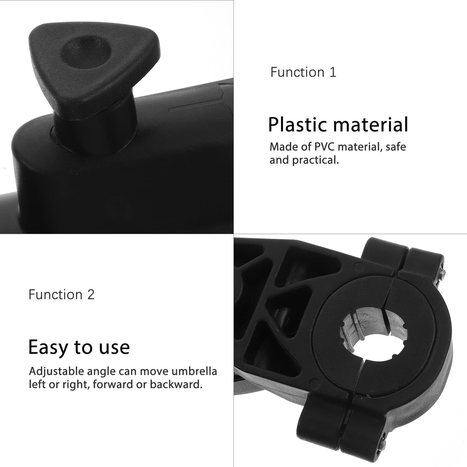 Soporte para Paraguas de Carrito de Golf, Abrazadera Ajustable de Plástico Negro, Ángulo Regulable para Sombrilla en Cochecito, Bicicleta o Silla de Ruedas