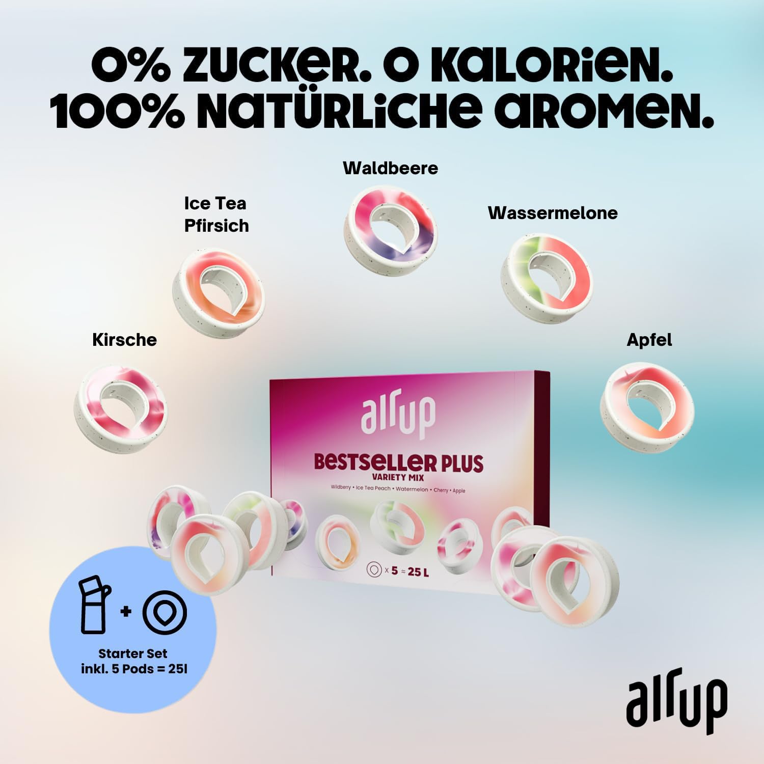 air up® Flasche Twist Pro Starter Set Original, inkl Pods in 5 Geschmacksrichtungen I 600ml Trinkflasche mit Geschmack, zuckerfrei I spülmaschinenfest & BPA frei I in Blue Splash